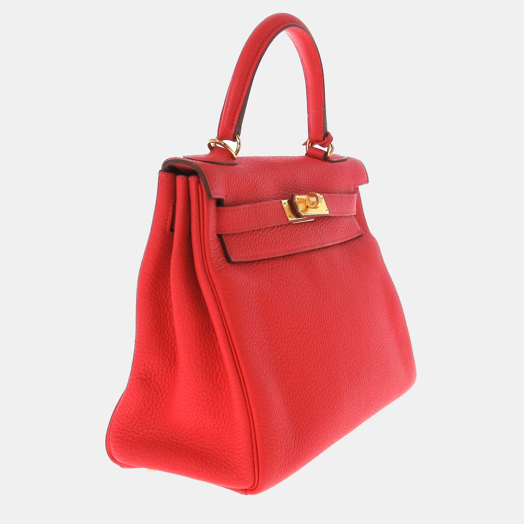 

Hermes Red Clemence Leather Gold Plated Hardware Kelly 28 Tote Bag