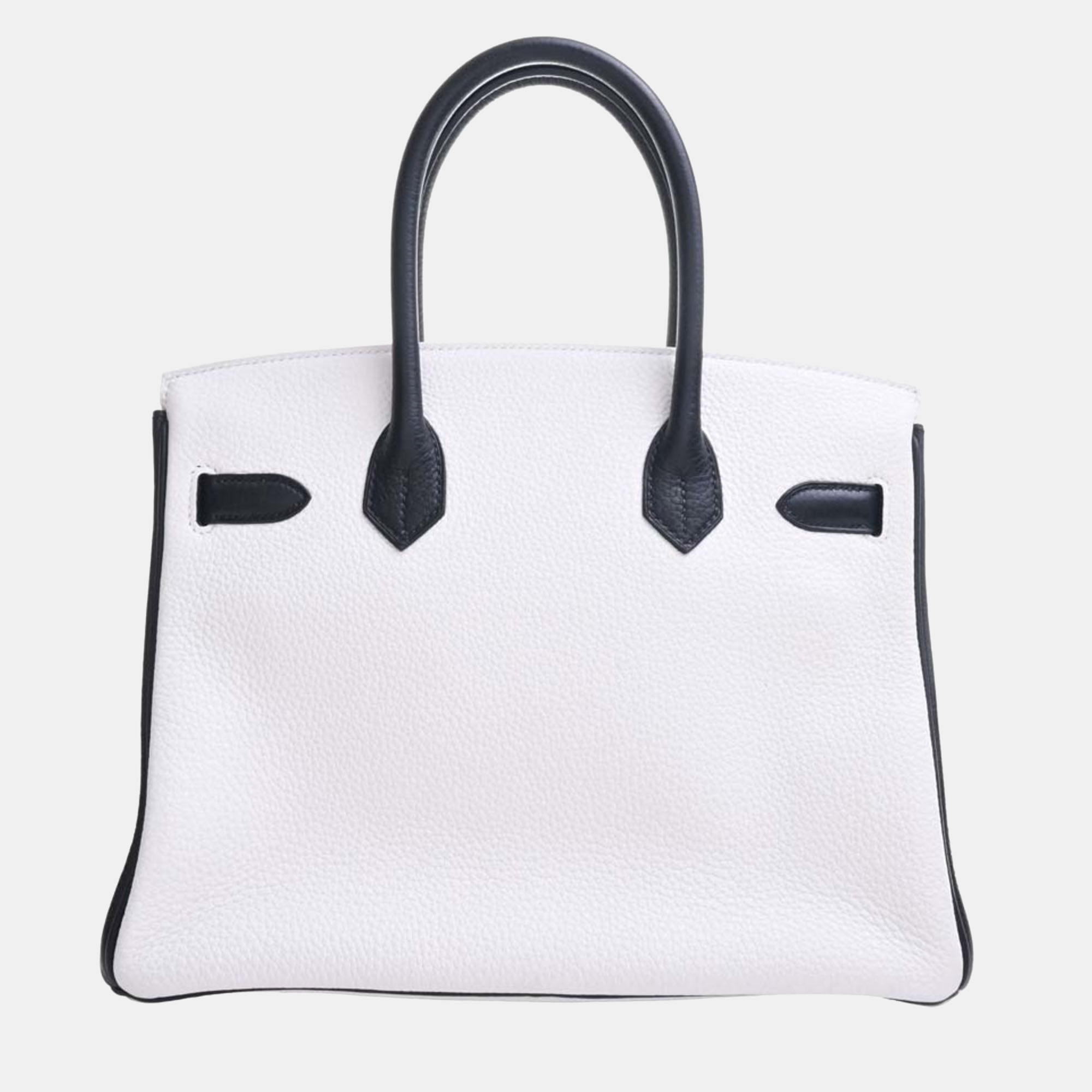 

HERMES Togo Birkin 30 Handbag White Black Ladies