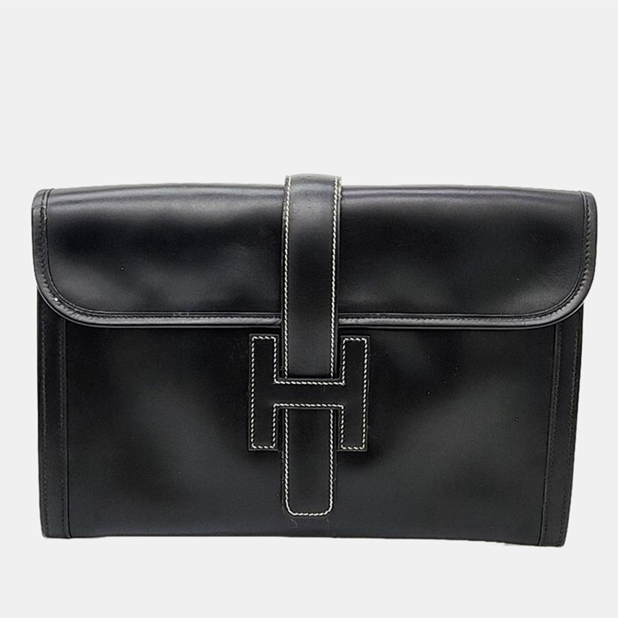 Pre-owned Hermes Leather Elan Jige Pm Clutch In Black