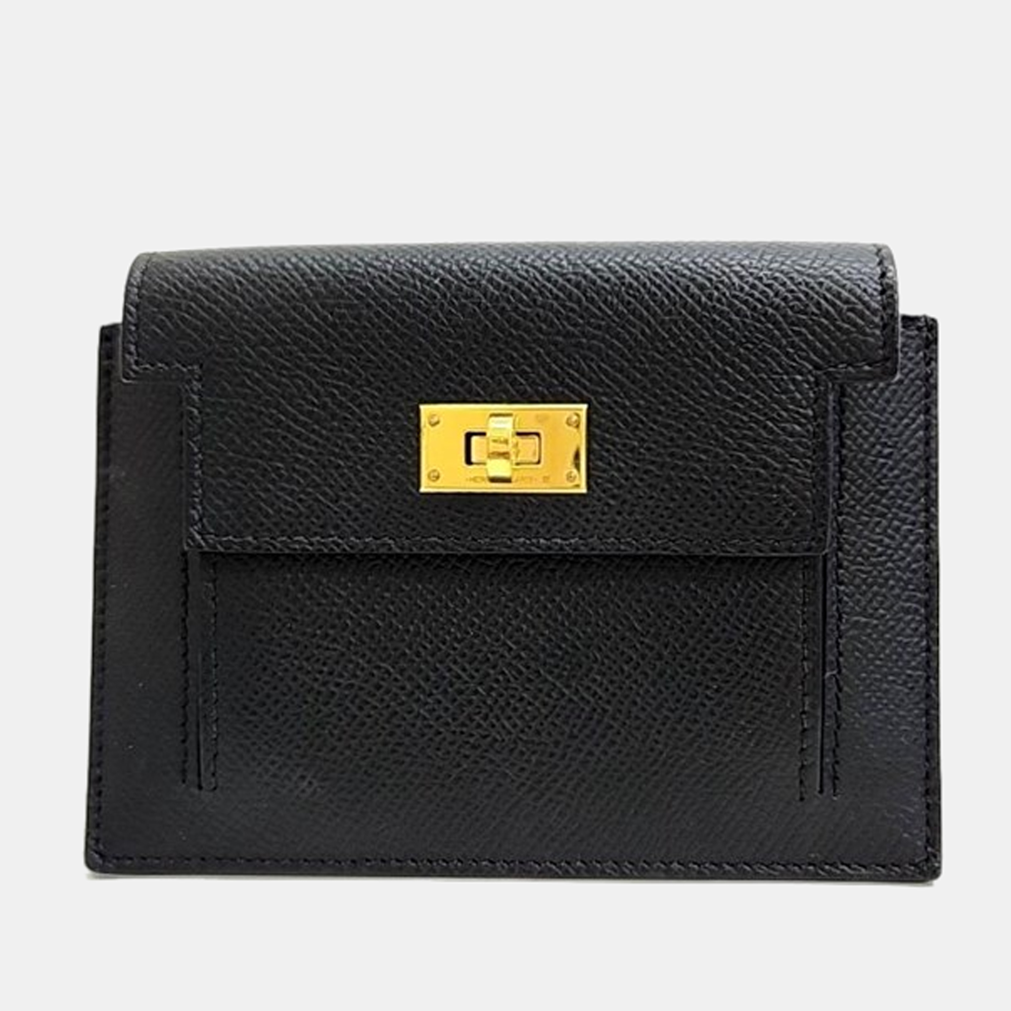Pre-owned Hermes Kelly Pocket Compact Wallet In Black