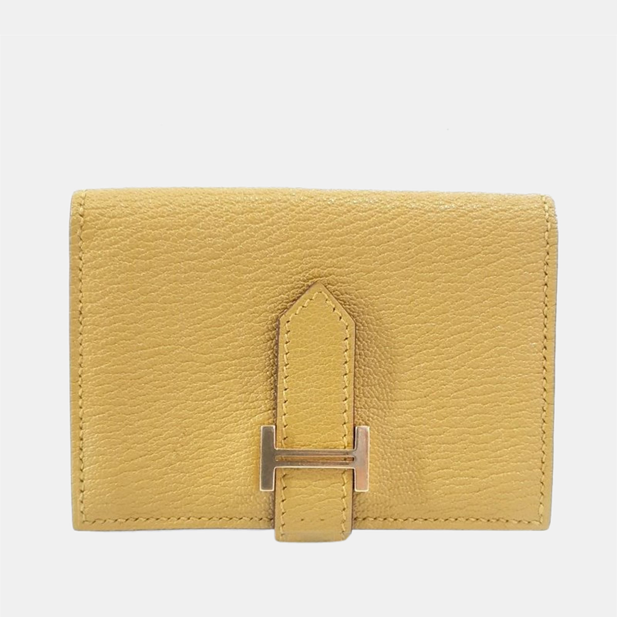 Pre-owned Hermes Yellow Leather Mini Bearn Wallet