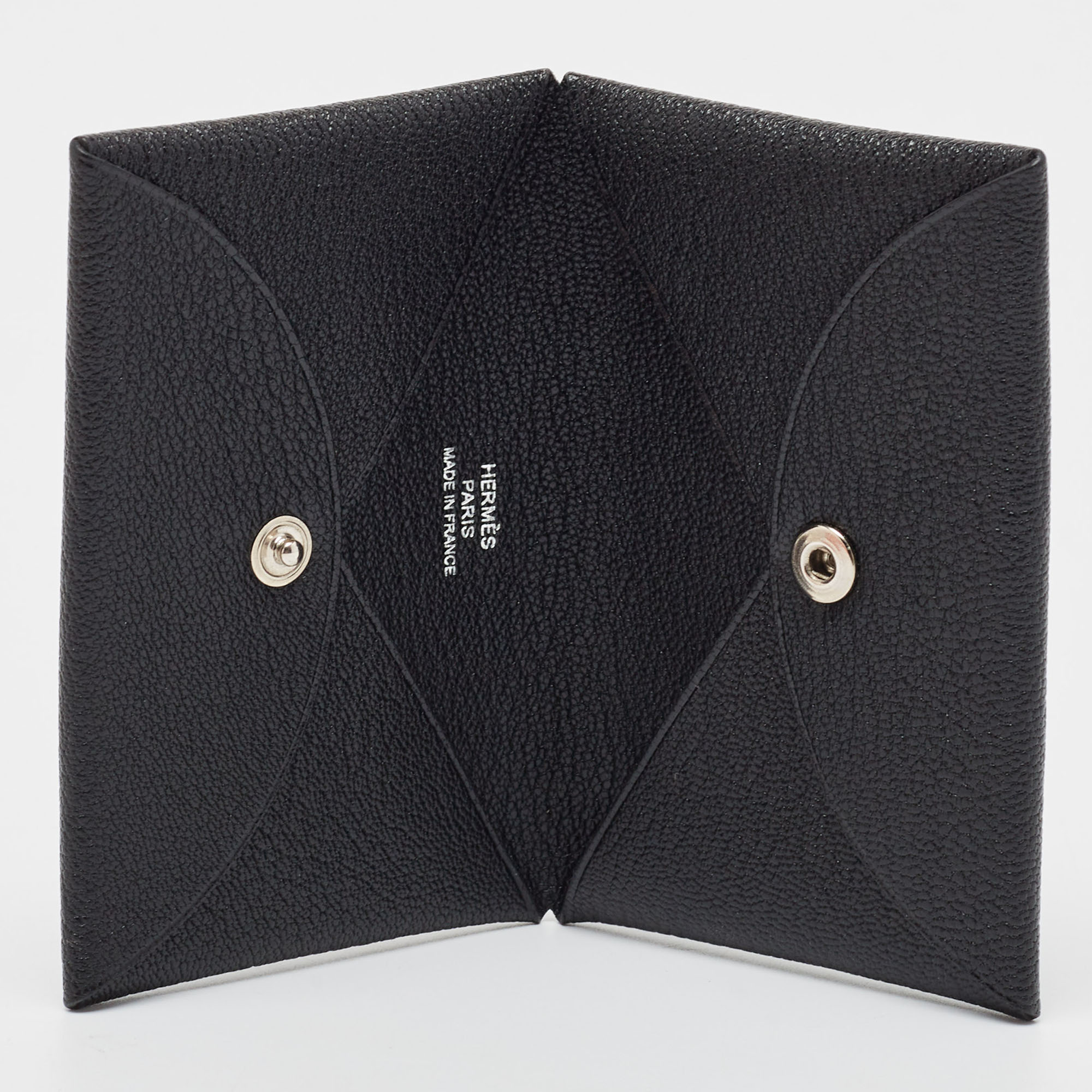 

Hermès Noir Chevre Leather Calvi Card Holder, Black