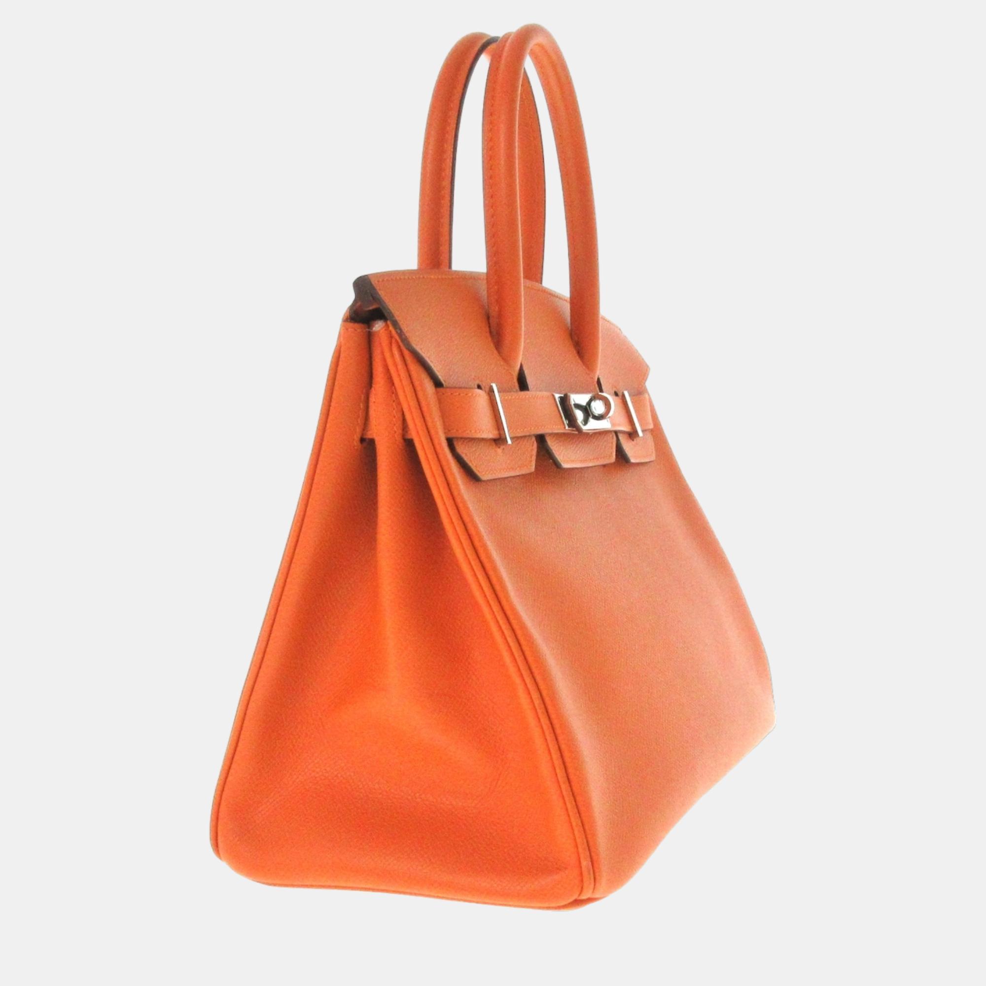 

Hermes Orange Leather Birkin 30 Totes