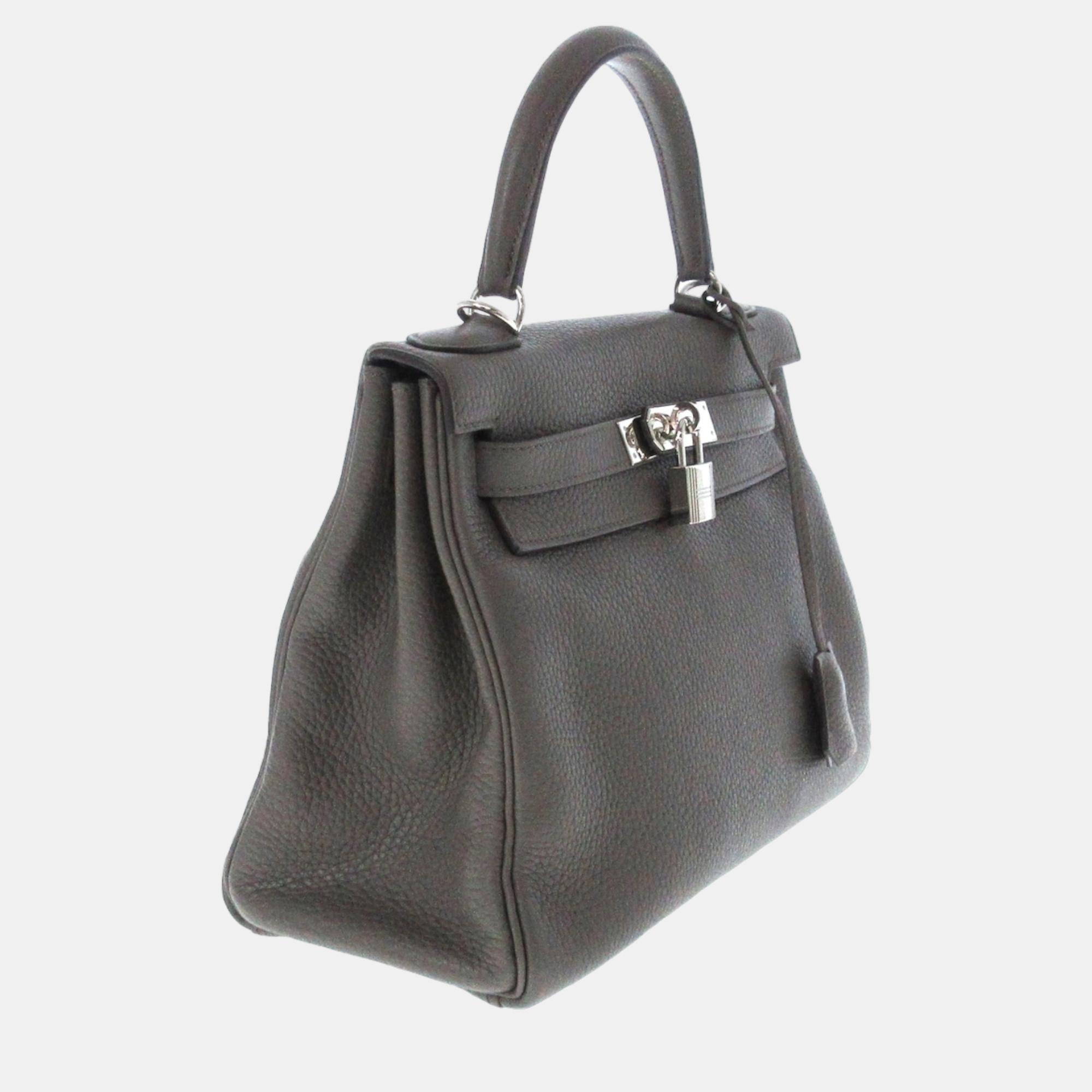 

Hermes Leather Kelly 28 Bag, Grey