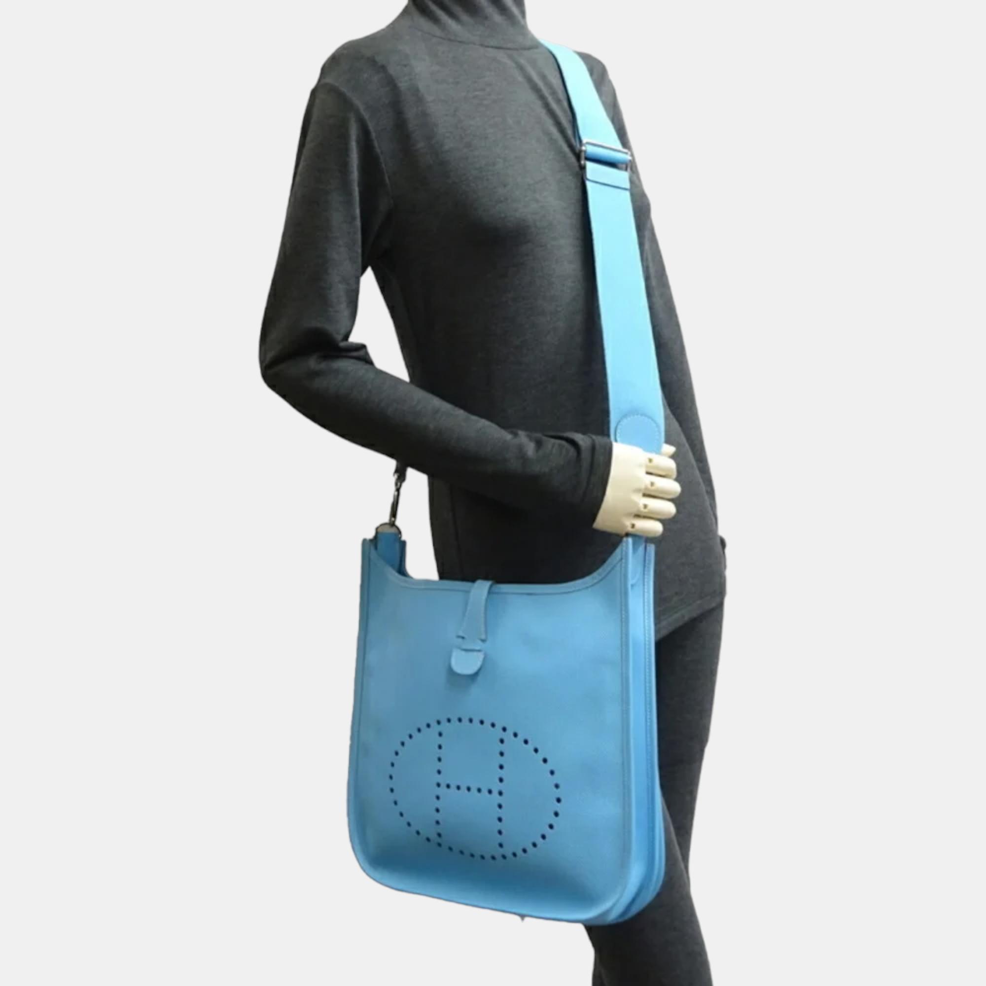 

Hermes Evelyn 3 Trois PM JO Engraved Made in 2011 Women's Shoulder Bag Vaux Epsom Celeste (Light Blue) x
