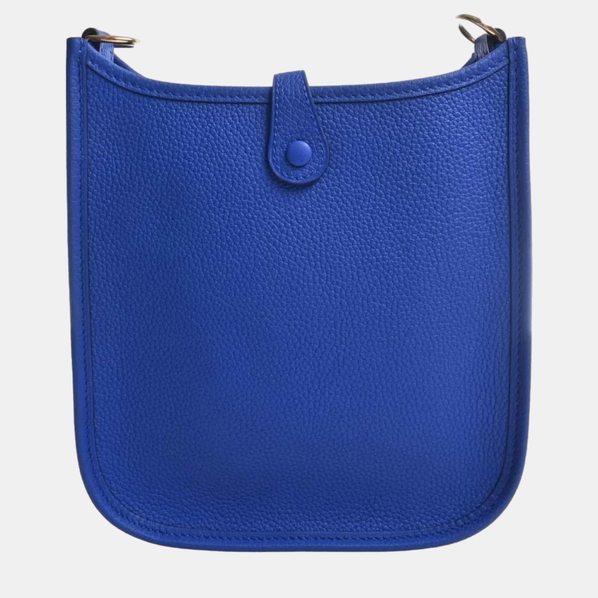 

HERMES Taurillon Clemence Evelyn TPM Shoulder Bag Blue Ladies