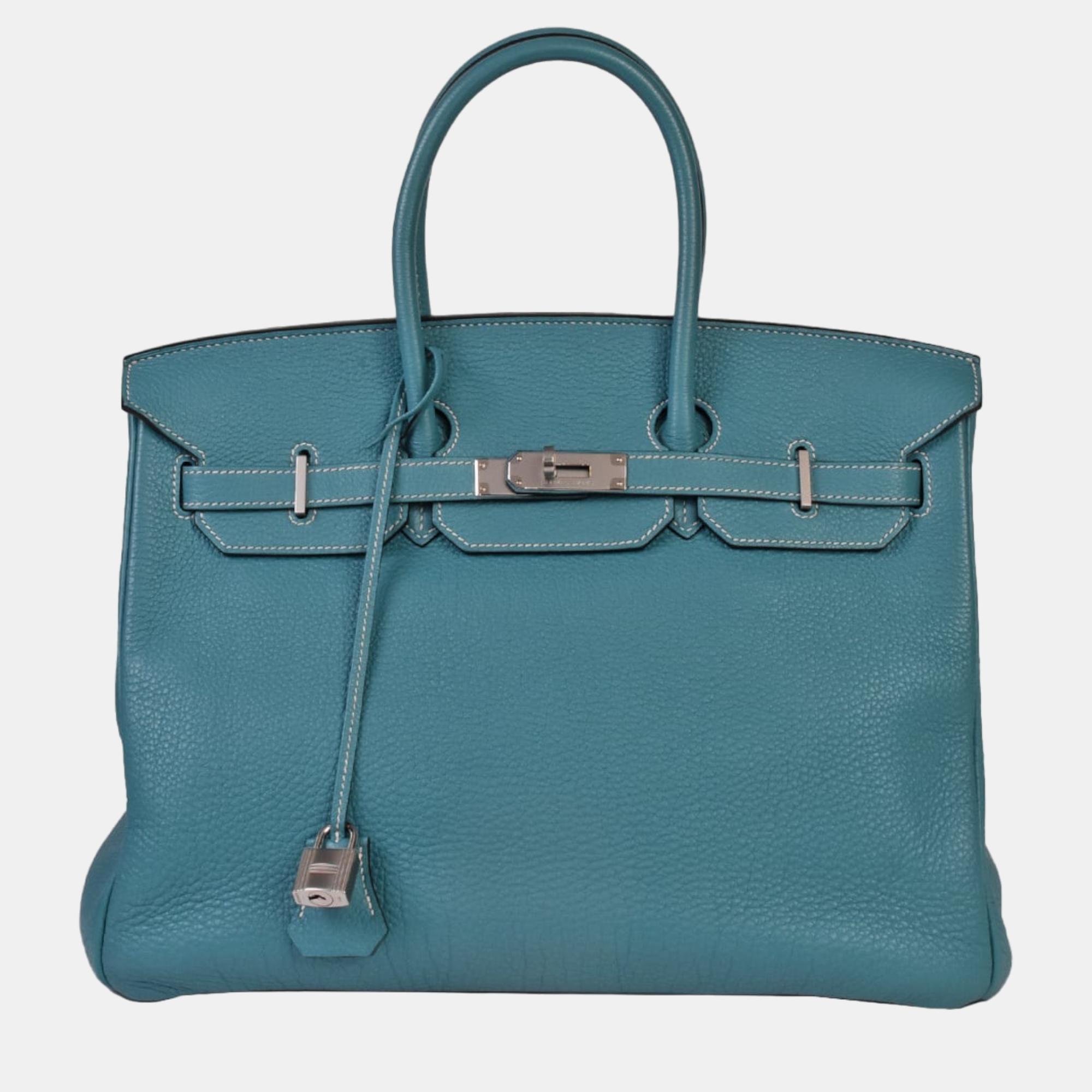Pre-owned Hermes Birkin 35 Togo N Engraved Blue Handbag