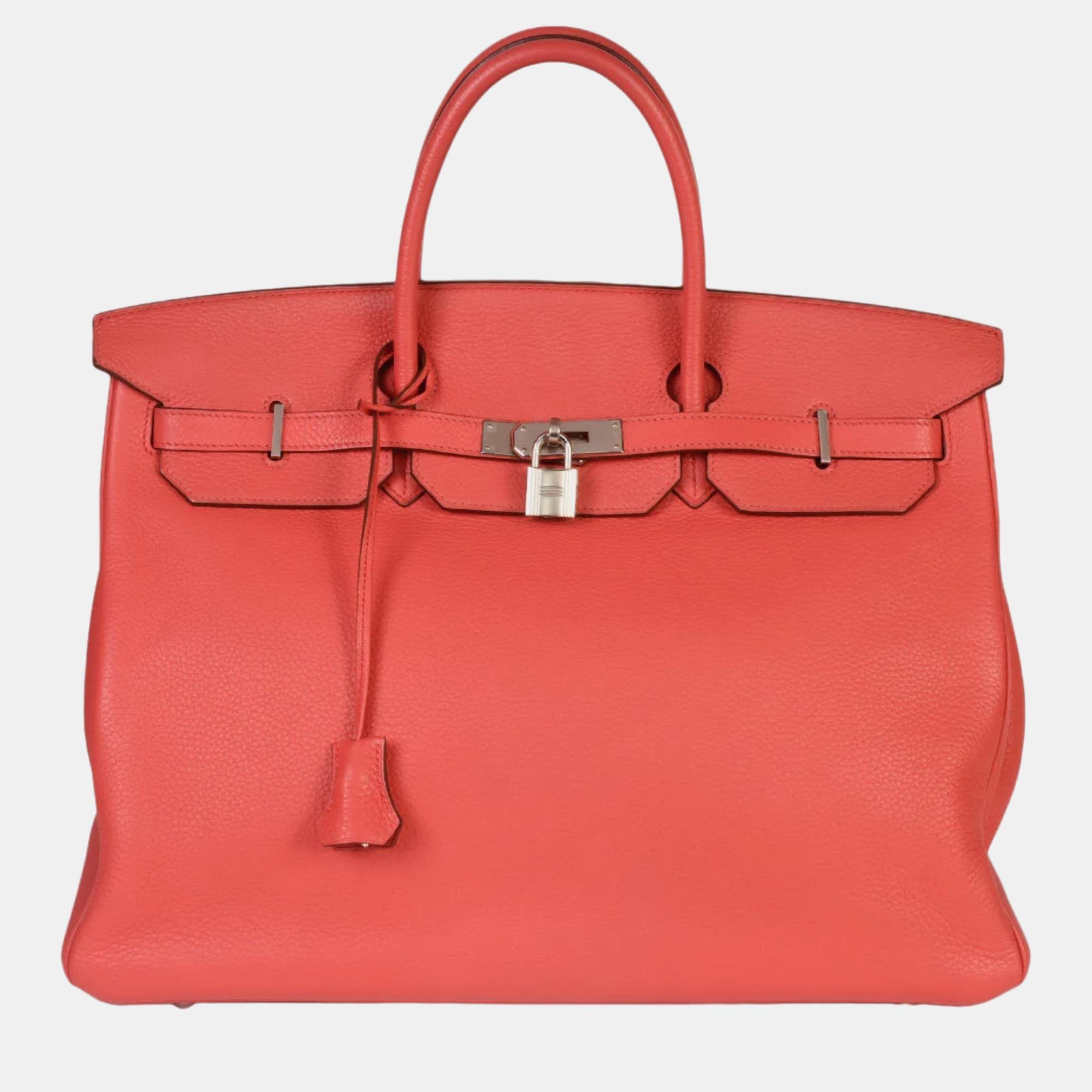 Pre-owned Hermes Birkin 40 Bougainvillea Taurillon Clemence Handbag In Red