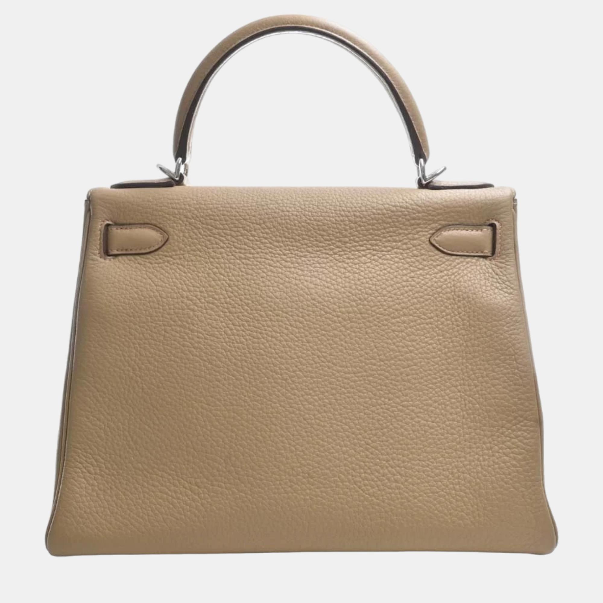

HERMES Taurillon Kelly 28 Handbag Beige Ladies
