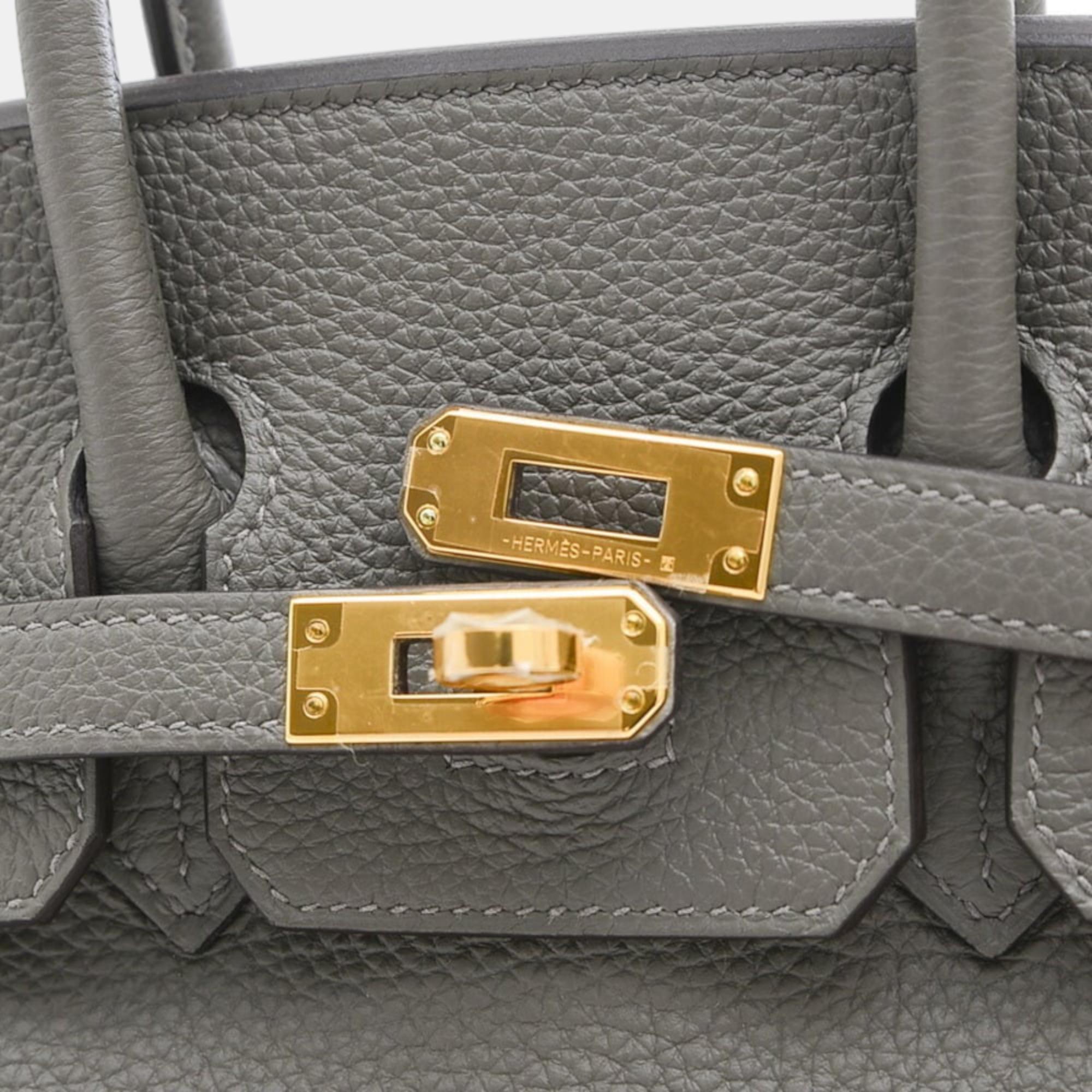 

Hermes Birkin 25 Togo Handbag Grimeyer Gold Hardware B Engraved, Grey