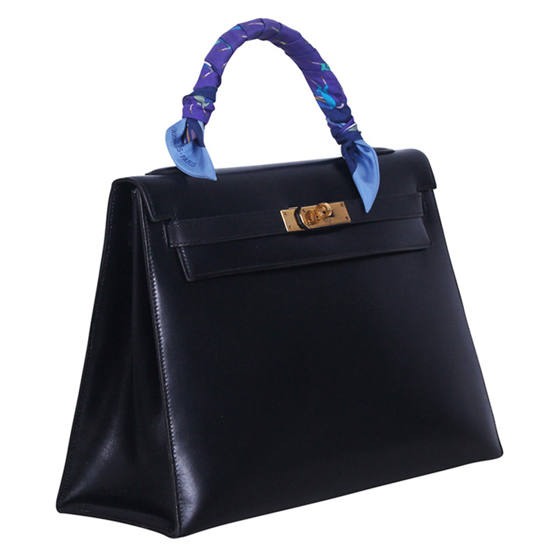 

Hermes Noir Box Calf Leather Gold Hardware Kelly Retourne 35, Black