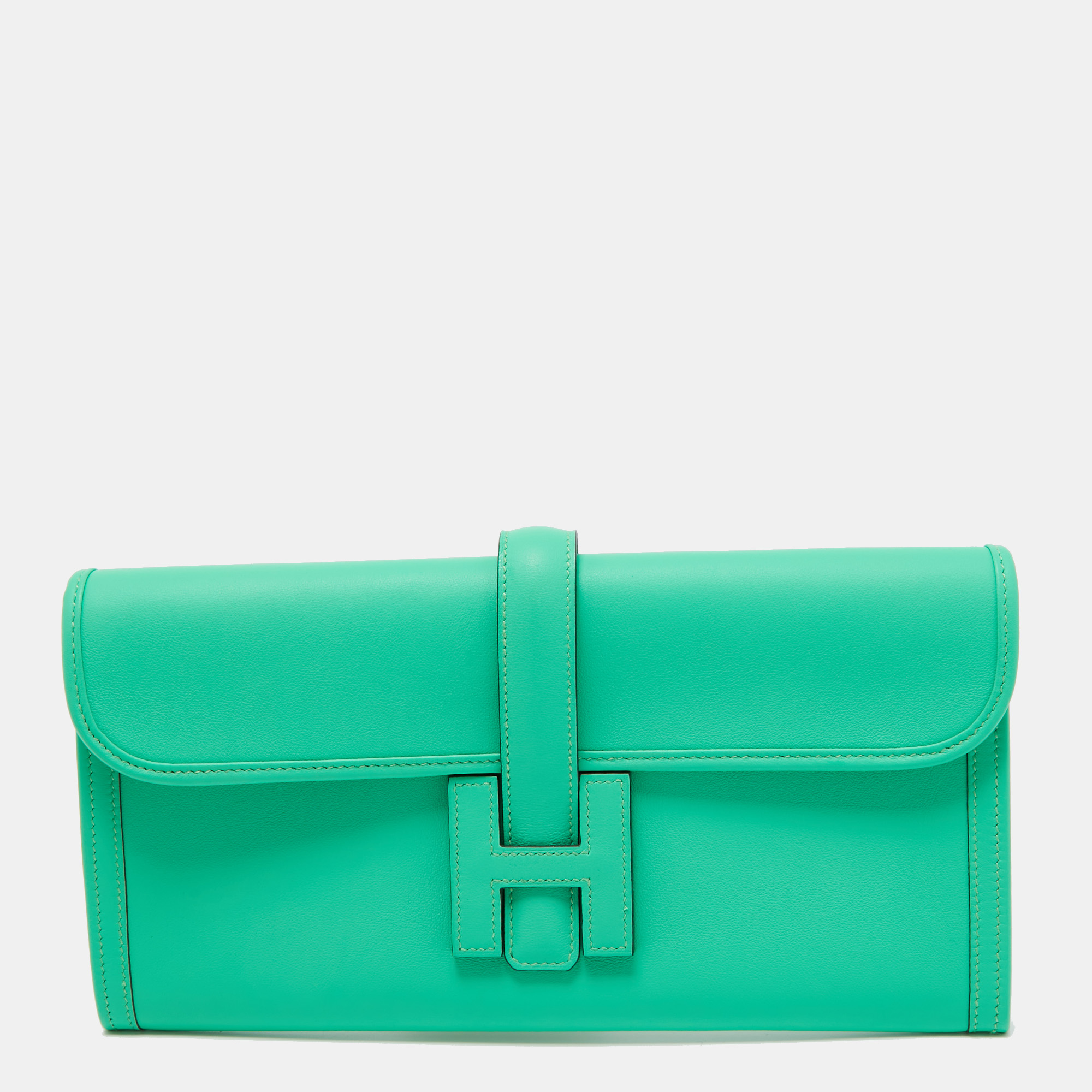 Pre Owned Hermes Vert Comics Swift Leather Elan Jige 29 Clutch