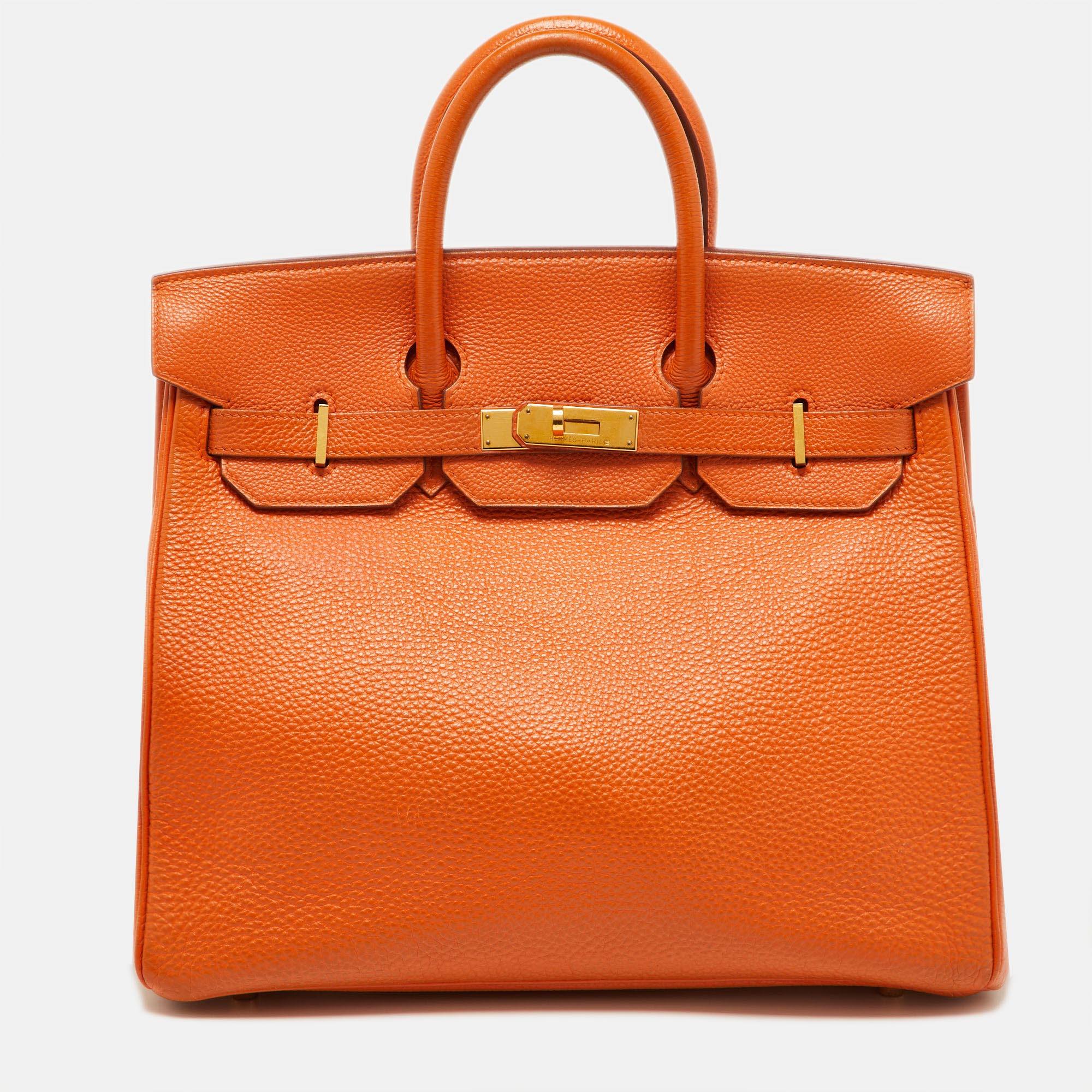 

Hermes Orange Togo Leather Gold Hardware HAC Birkin 32 Bag