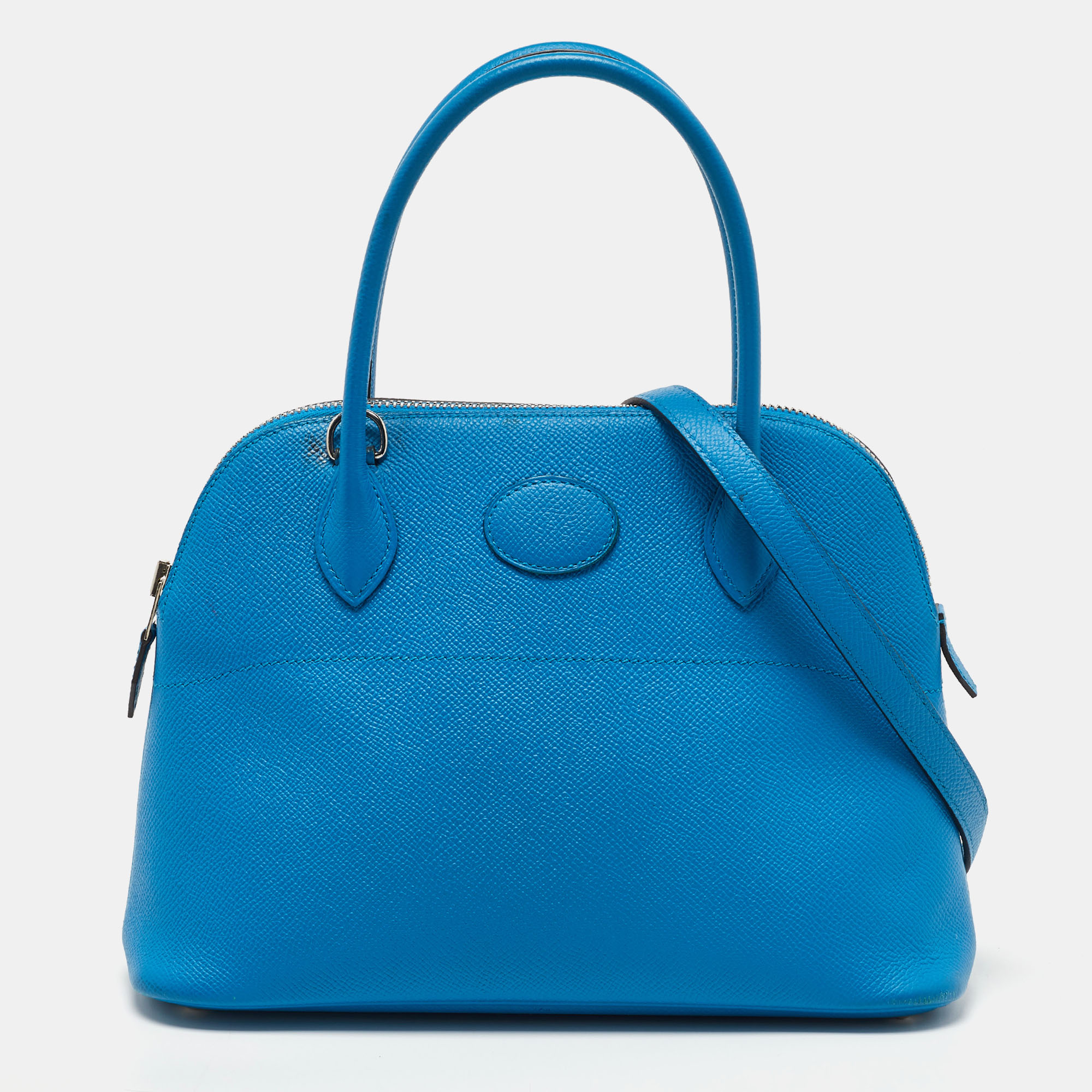 

Hermes Bleu Izmir Epsom Leather Bolide 27 Bag, Blue