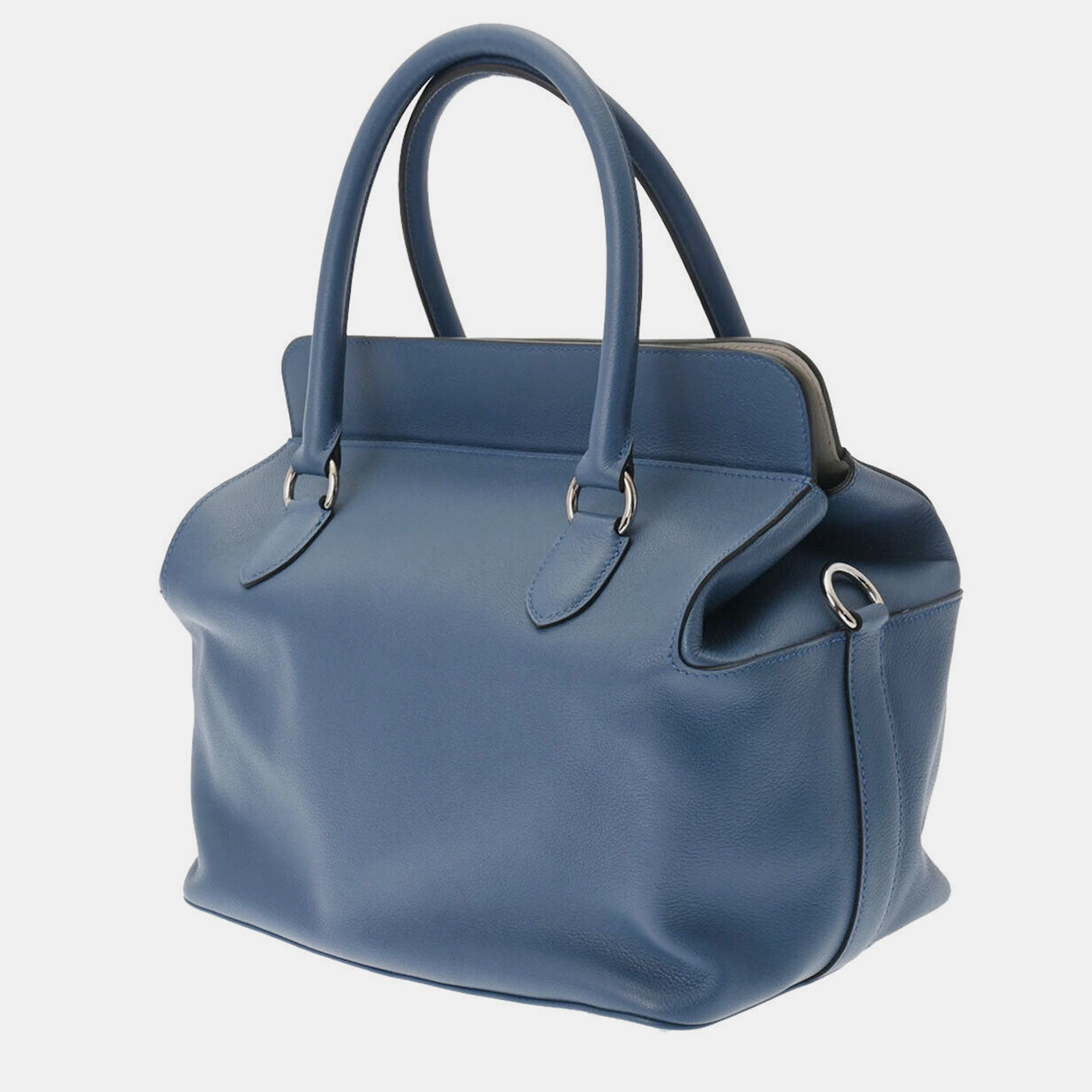 

Hermes Blue Leather Evercolor Toolbox 26 Satchel Bag