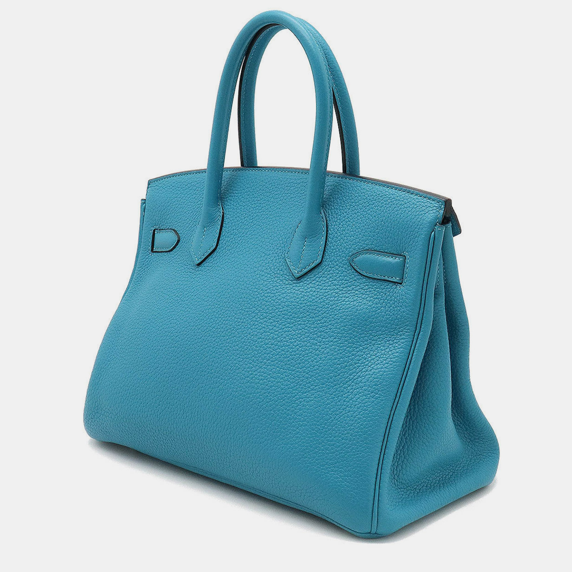 

HERMES Birkin 30 Handbag Taurillon Leather Turquoise Blue Y stamp