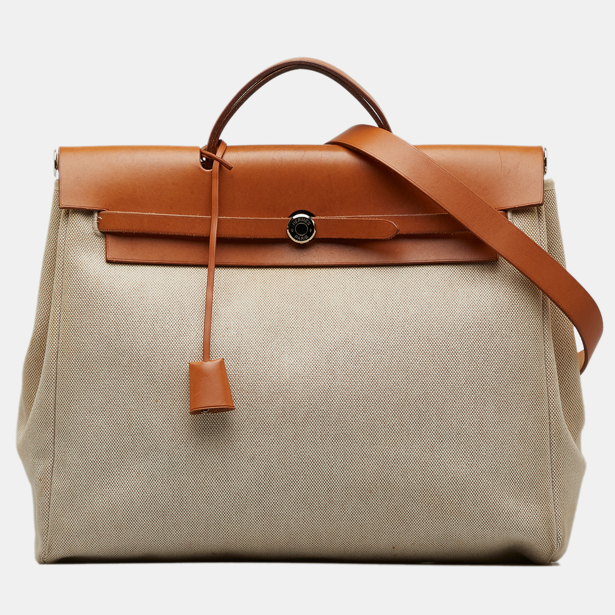 Hermes Brown Canvas Leather Herbag MM