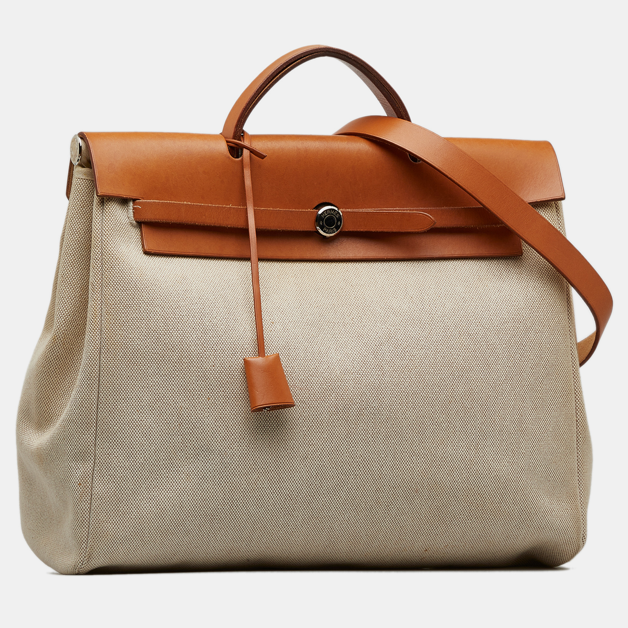 

Hermes Brown Canvas Leather Herbag MM, Beige