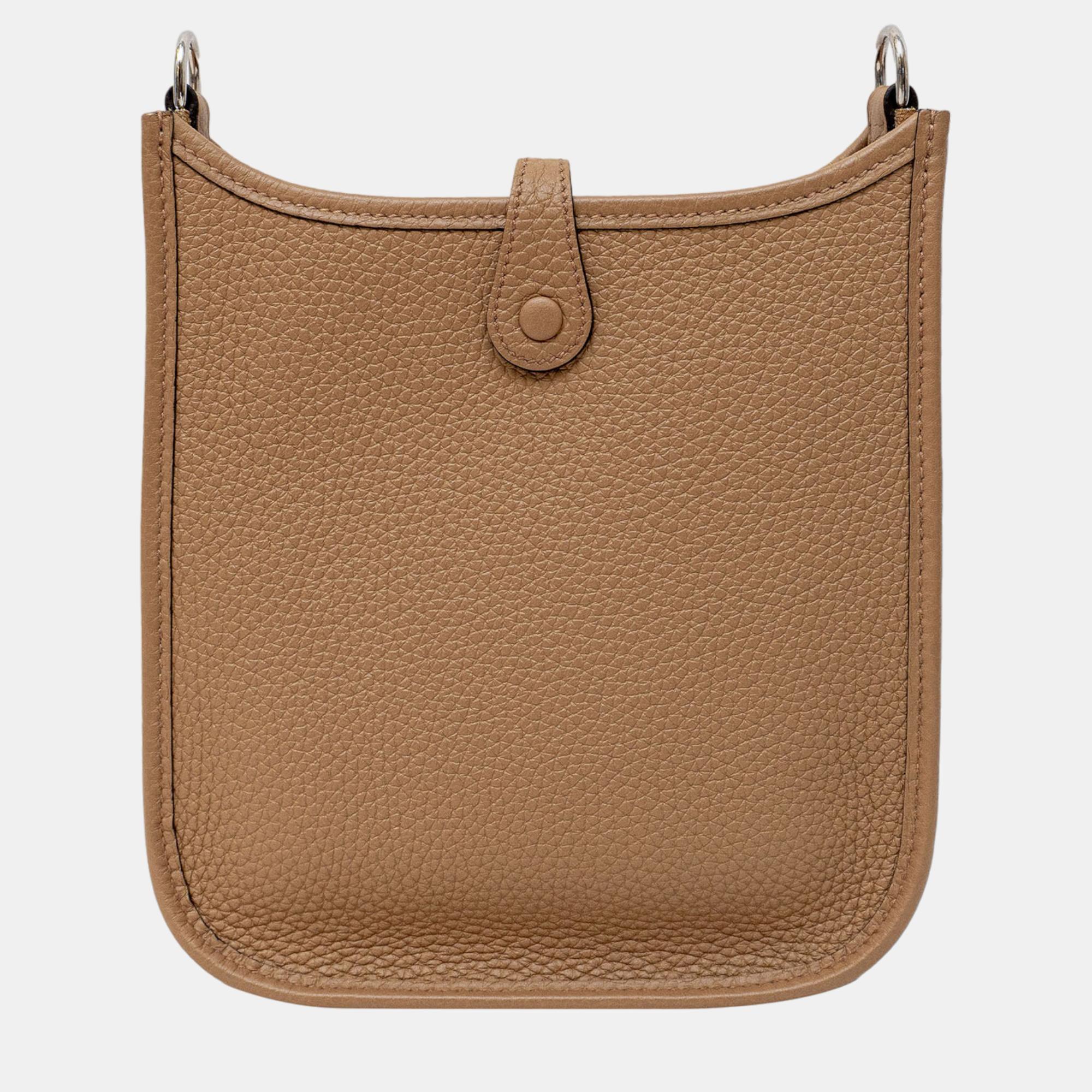 

Hermès Mini Evelyne 16 in Chai with Quadrille Strap in Biscuit/Bleu Bill/Rouge H Bag, Brown