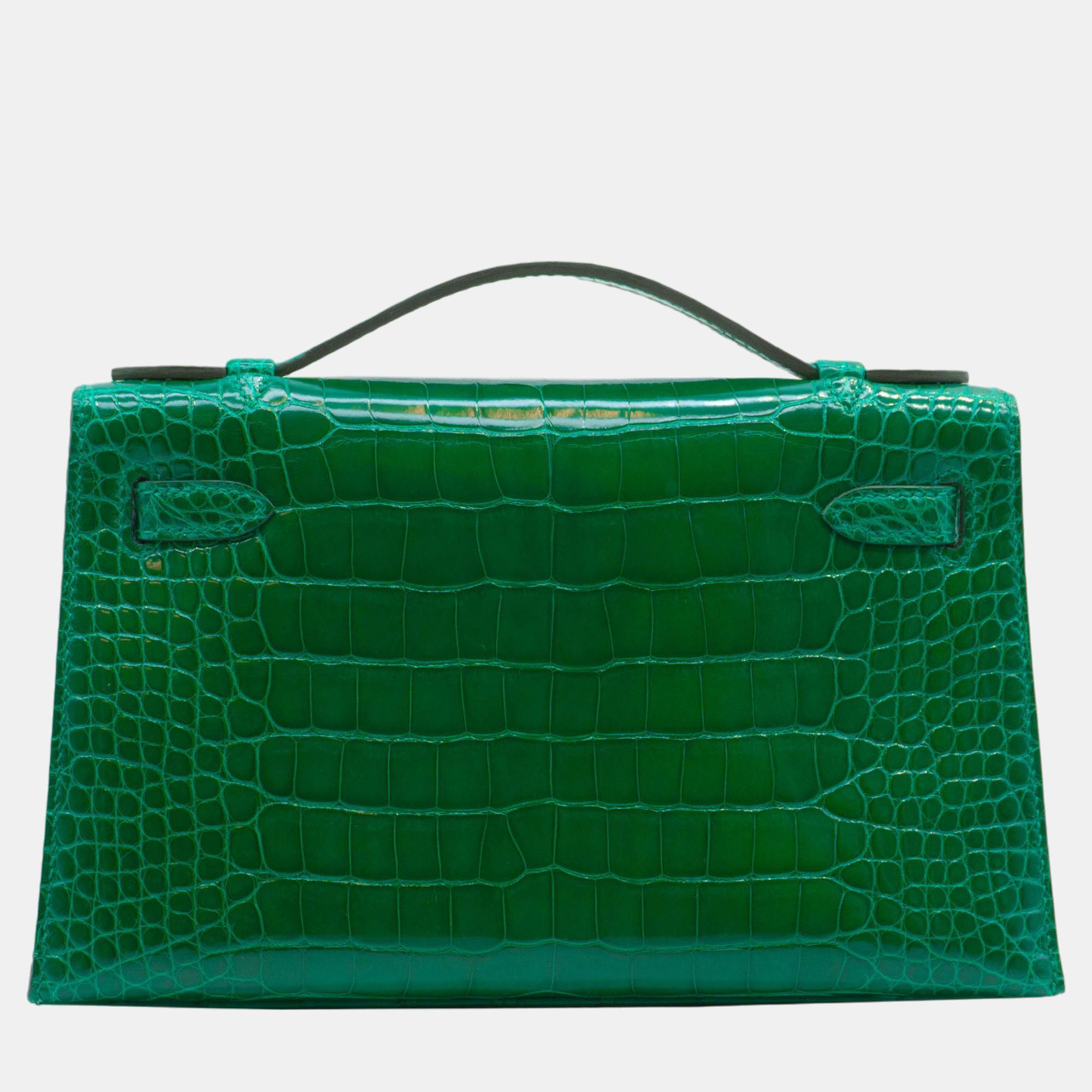 

Hermès Kelly Pochette in Emerald Alligator with GHW Bag, Green