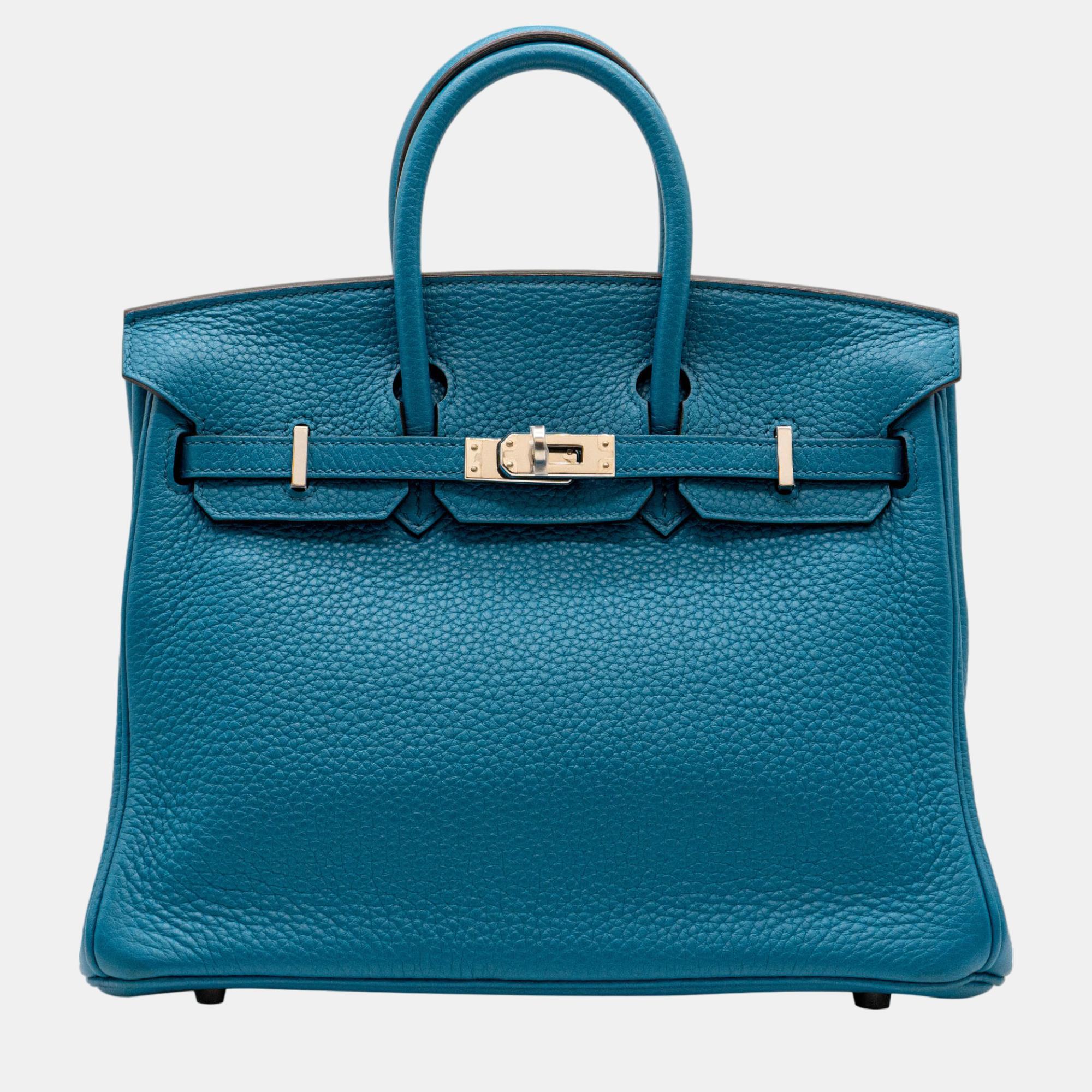 Pre-owned Hermes Hermès Birkin 25 In Blue Izmir Clemence Phw Bag
