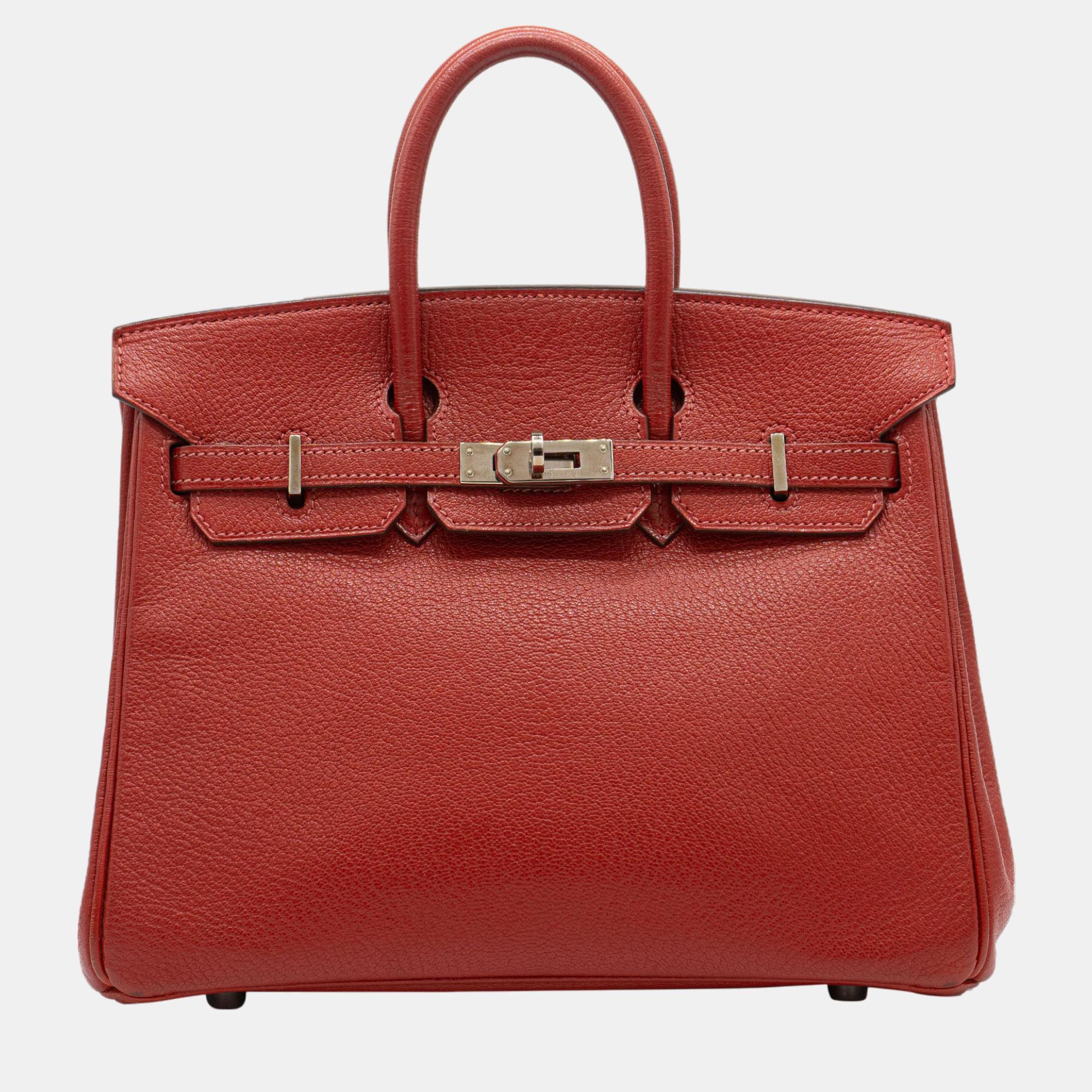 Pre-owned Hermes Hermès Birkin 25 In Rouge Vif Chevre Leather With Phw Bag In Red