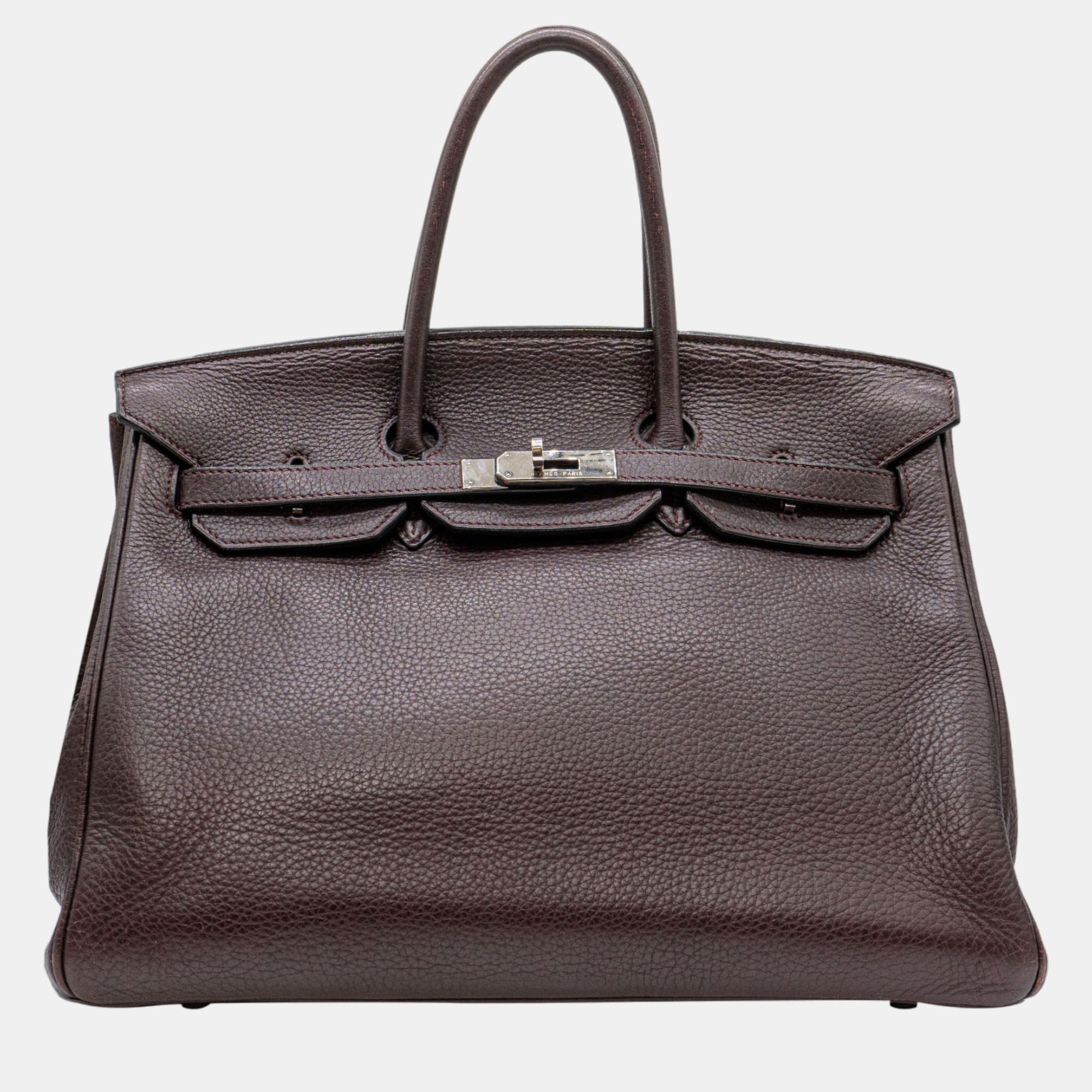 Pre-owned Hermes Hermès Birkin 35 In Raisin Clemence Leather With Phw Bag In Brown
