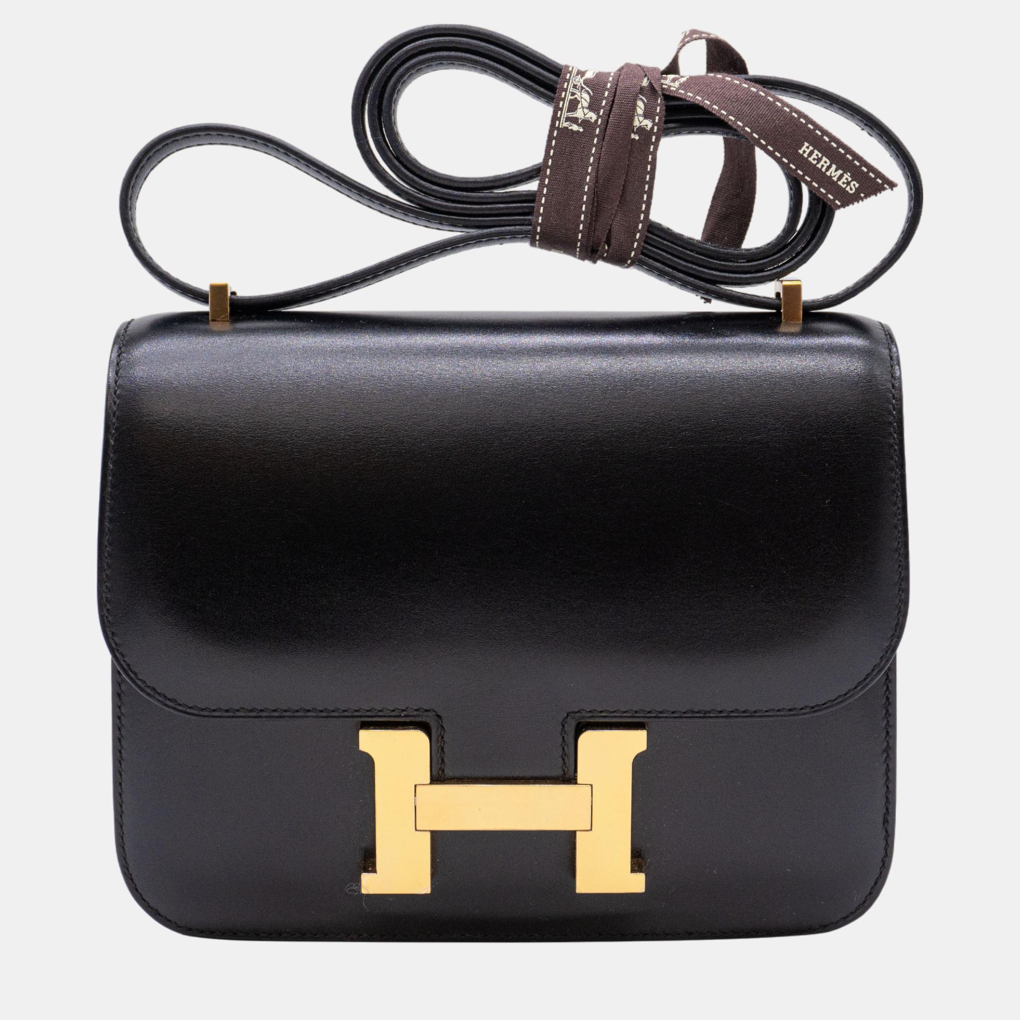Pre-owned Hermes Hermès Constance 18 Box Calf Leather With Ghw Bag In Black