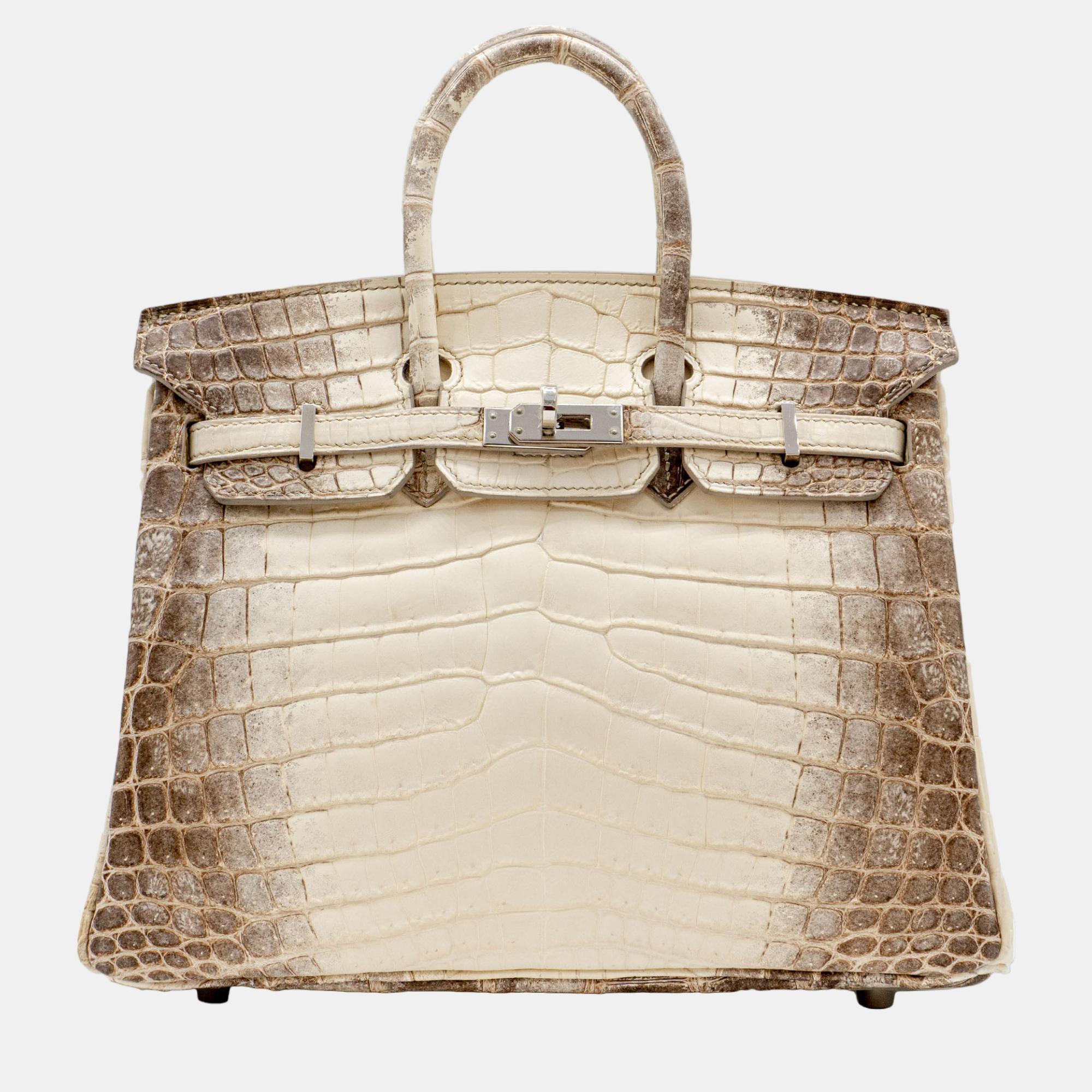 Pre-owned Hermes Hermès Birkin 25 In Niloticus Himalayan Crocodile Skin With Phw Bag In Brown