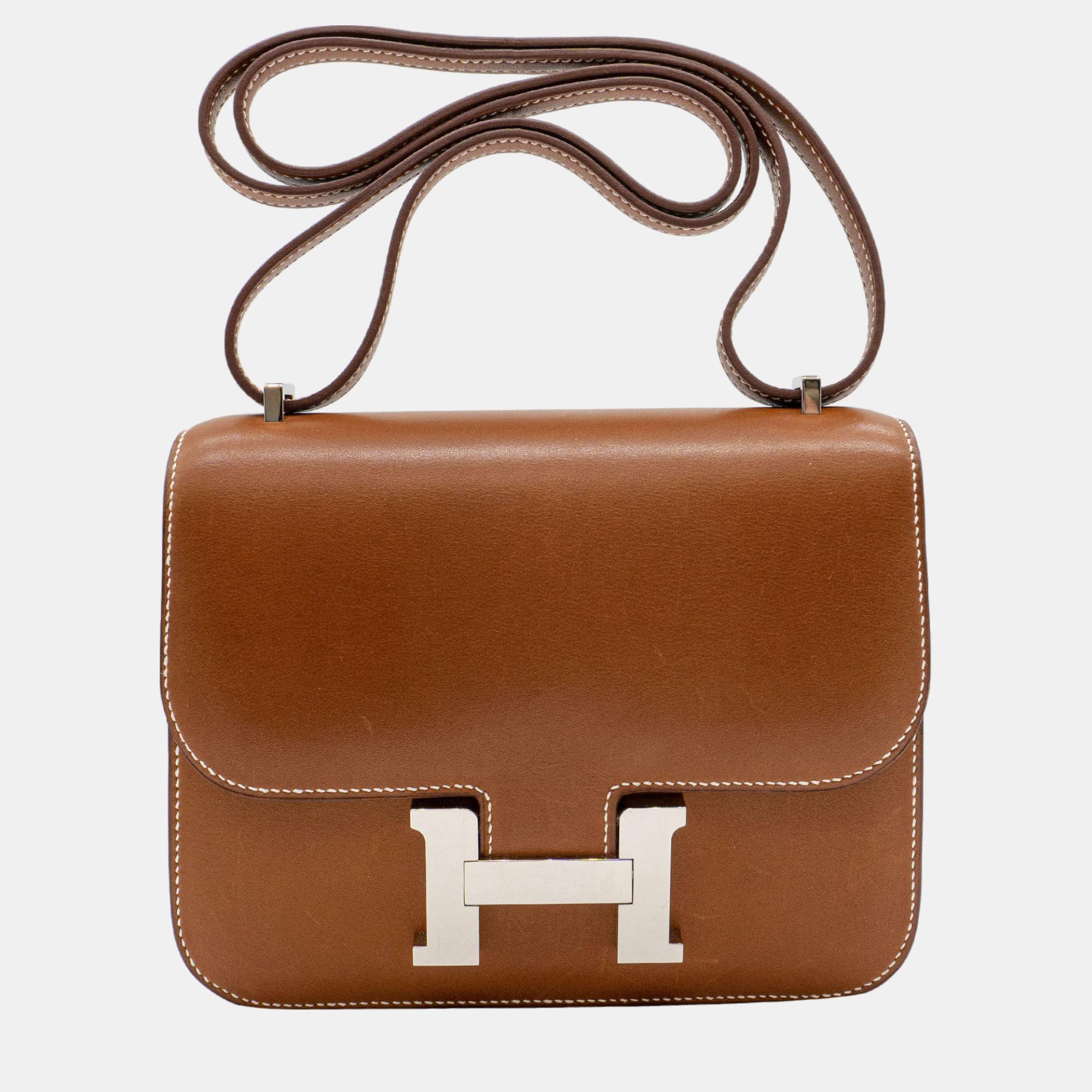 Pre-owned Hermes Hermès Constance 18 In Veau Barenia With Phw Bag In Brown