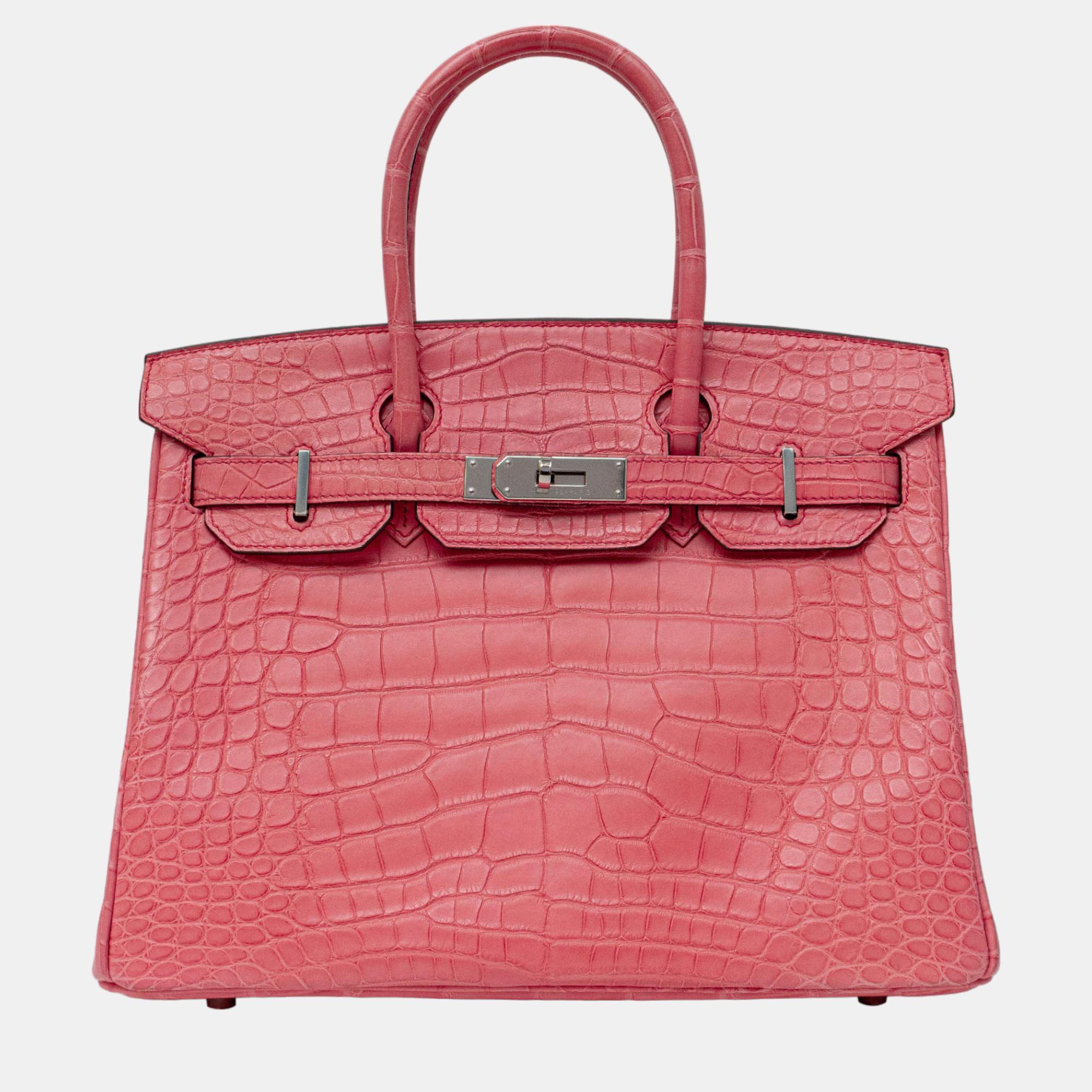 Pre-owned Hermes Hermès Birkin 30 In Matte Bougainvillea Alligator With Phw Bag In Pink