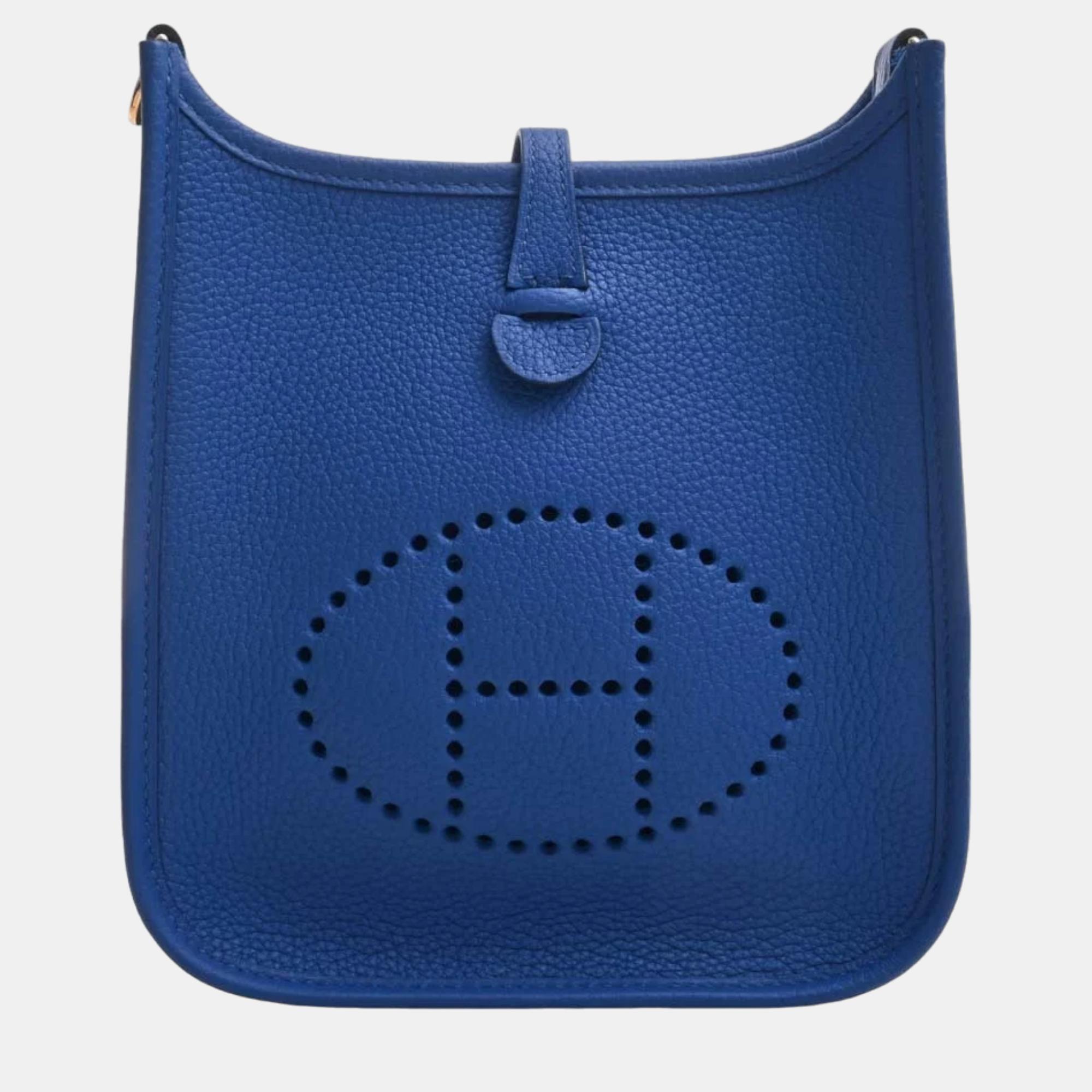 Pre-owned Hermes Taurillon Clemence Evelyn Tpm Shoulder Bag Blue Ladies