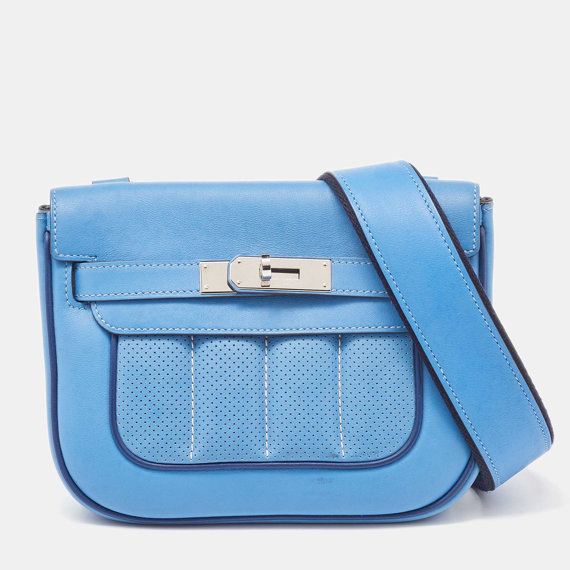 Pre-owned Hermes Bleu Paradis/saphir Swift Leather Palladium Hardware Mini Berline Bag In Blue