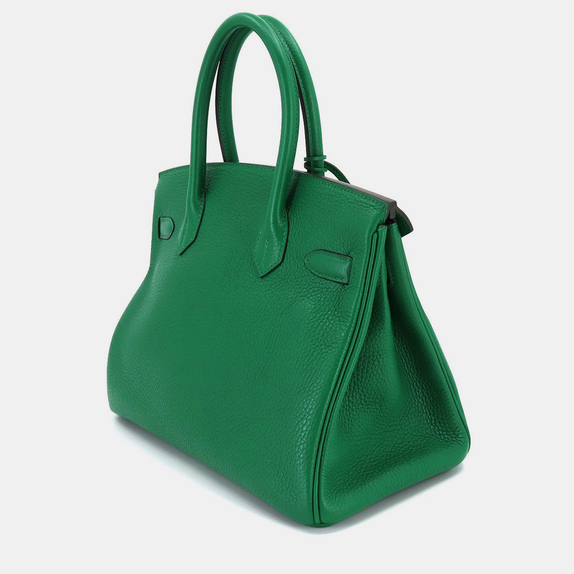 

HERMES Birkin 30 Verso Hand Bag Taurillon Clemence Vert Vertigo Fonce A Stamped Silver Hardware, Green