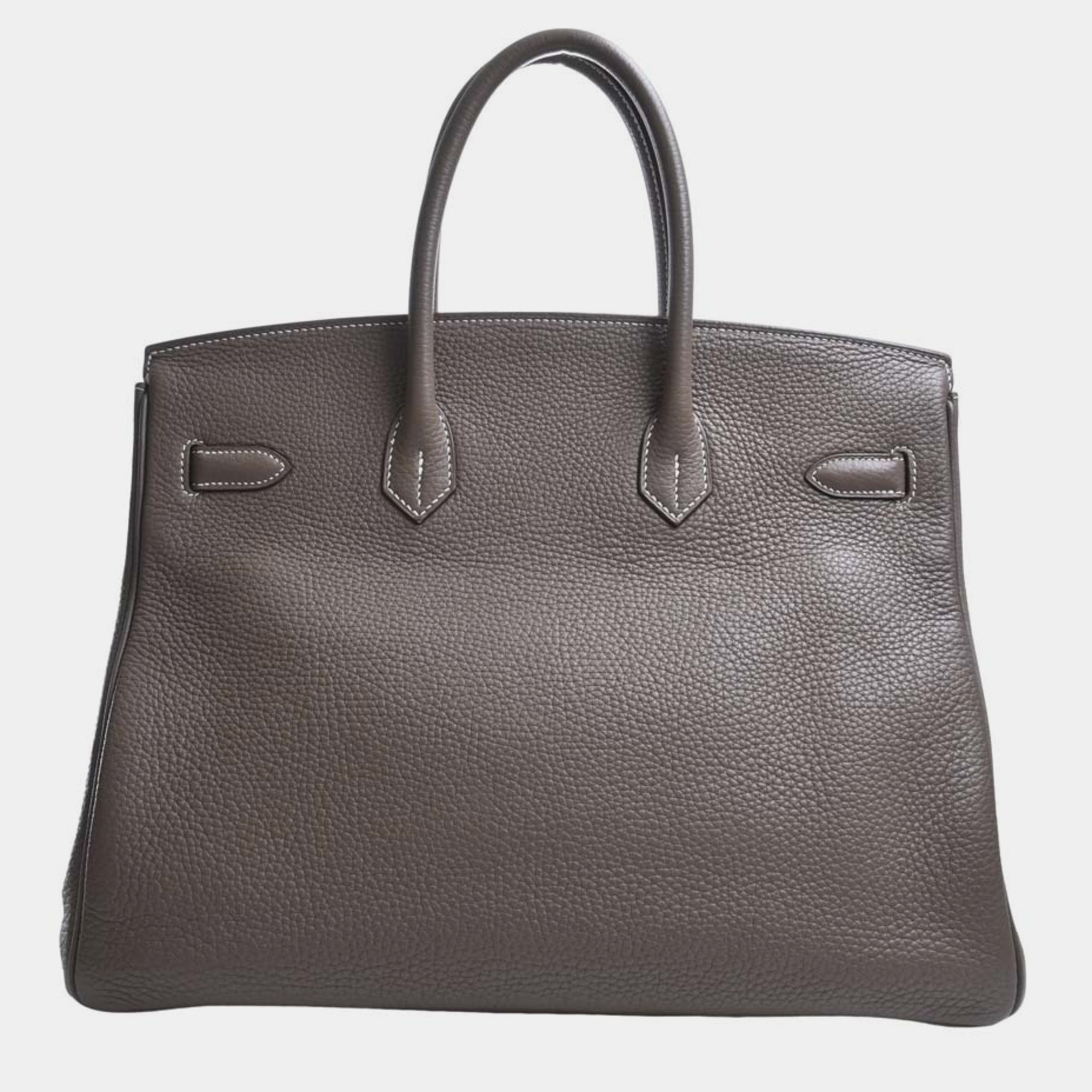 

HERMES Taurillon Clemence Birkin 35 Handbag Greige Ladies, Brown