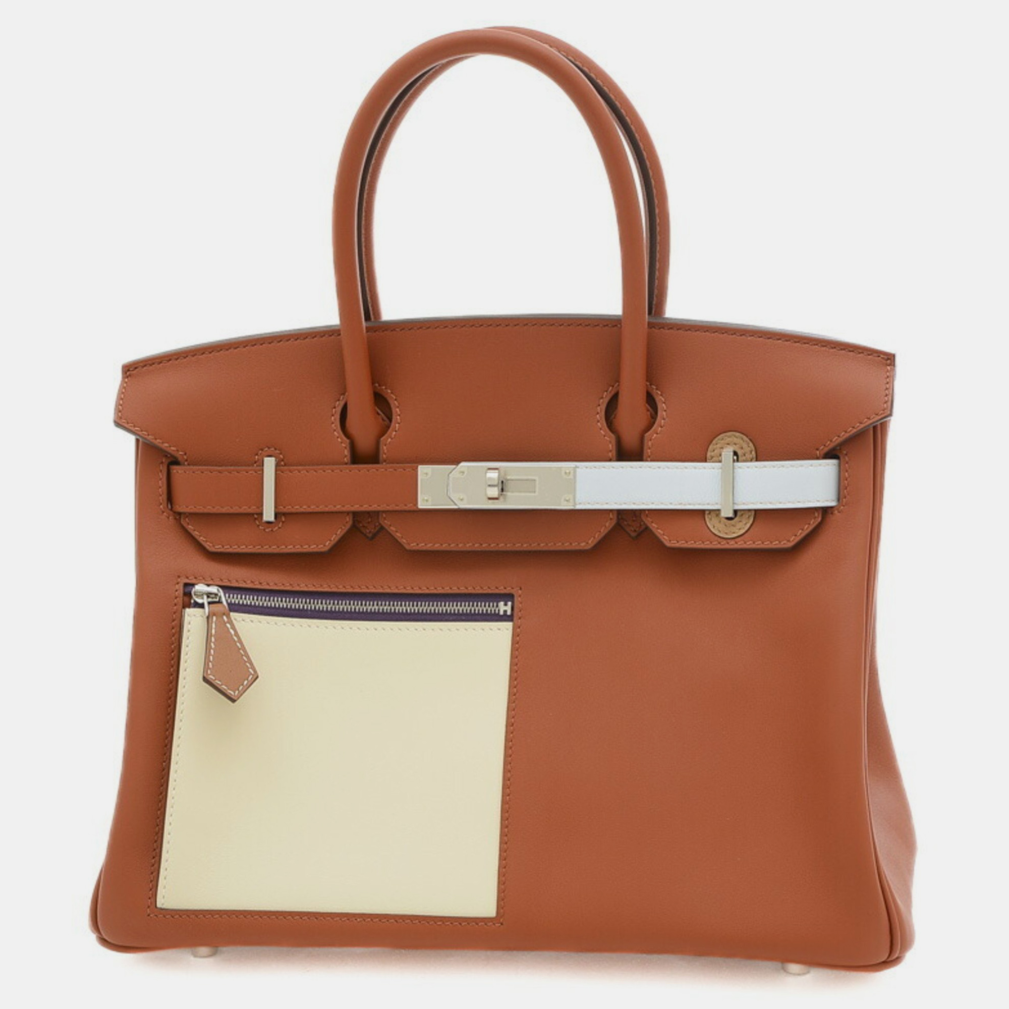 

Hermes Birkin 30 Handbag Colormatic Swift Brick/Nata/Brum Silver Hardware B Stamped, Brown