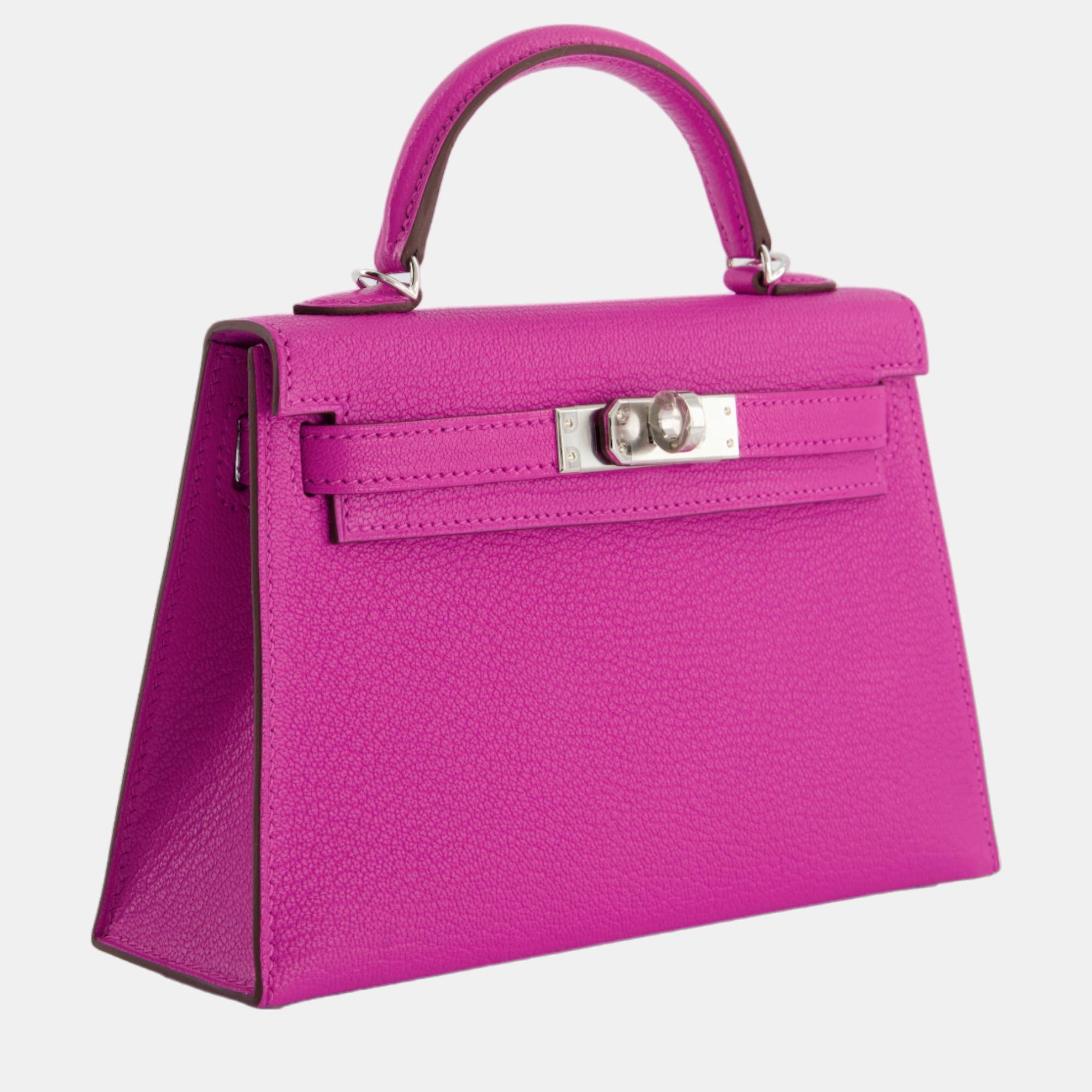 

Hermes Mini Kelly Bag II  in Magnolia Chevre Leather with Palladium Hardware, Pink