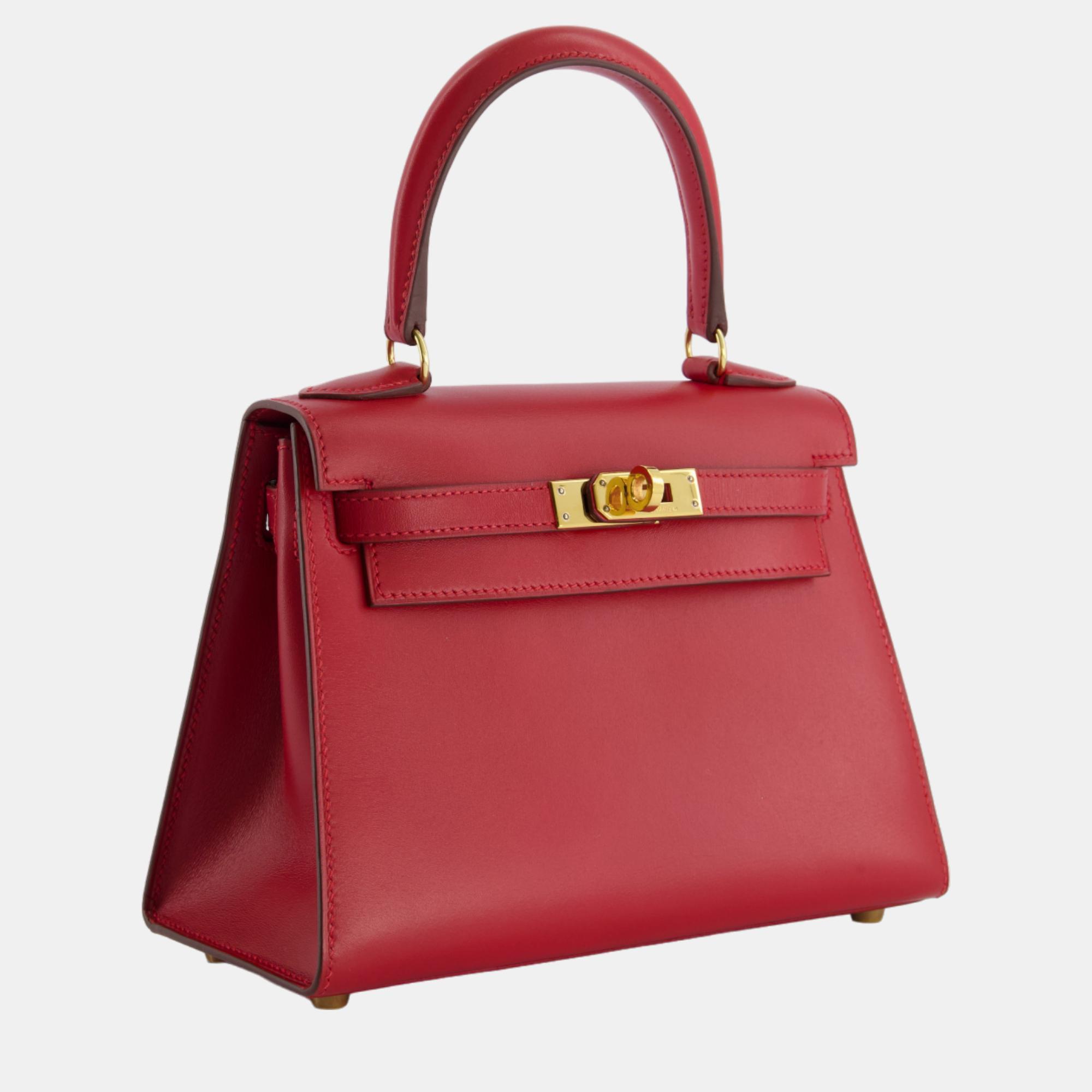 

Hermes Kelly Bag  in Box Leather in Red with Gold Hardware