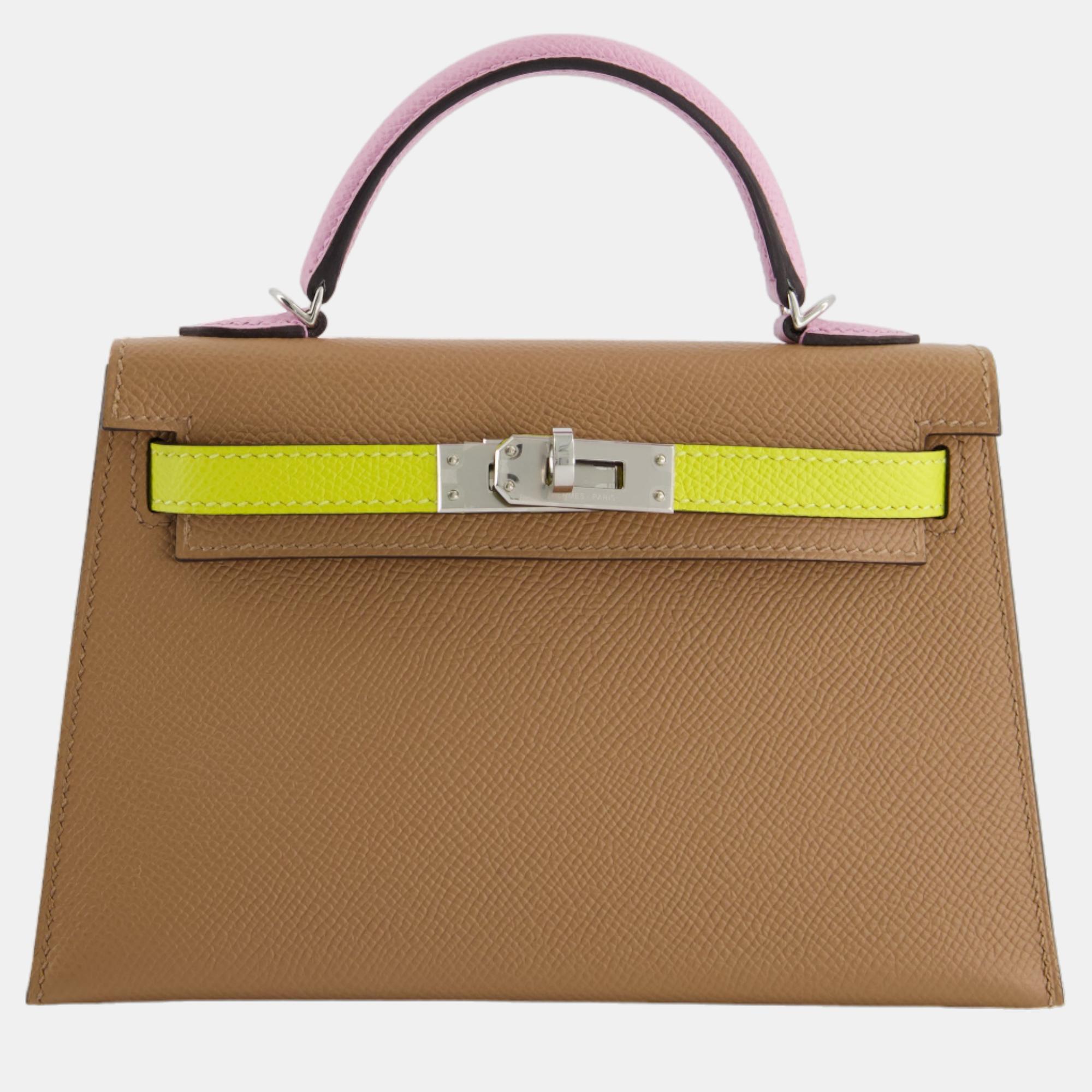 Pre-owned Hermes Mini Kelly Ii 20cm Tri-colour With Palladium Hardware In Brown