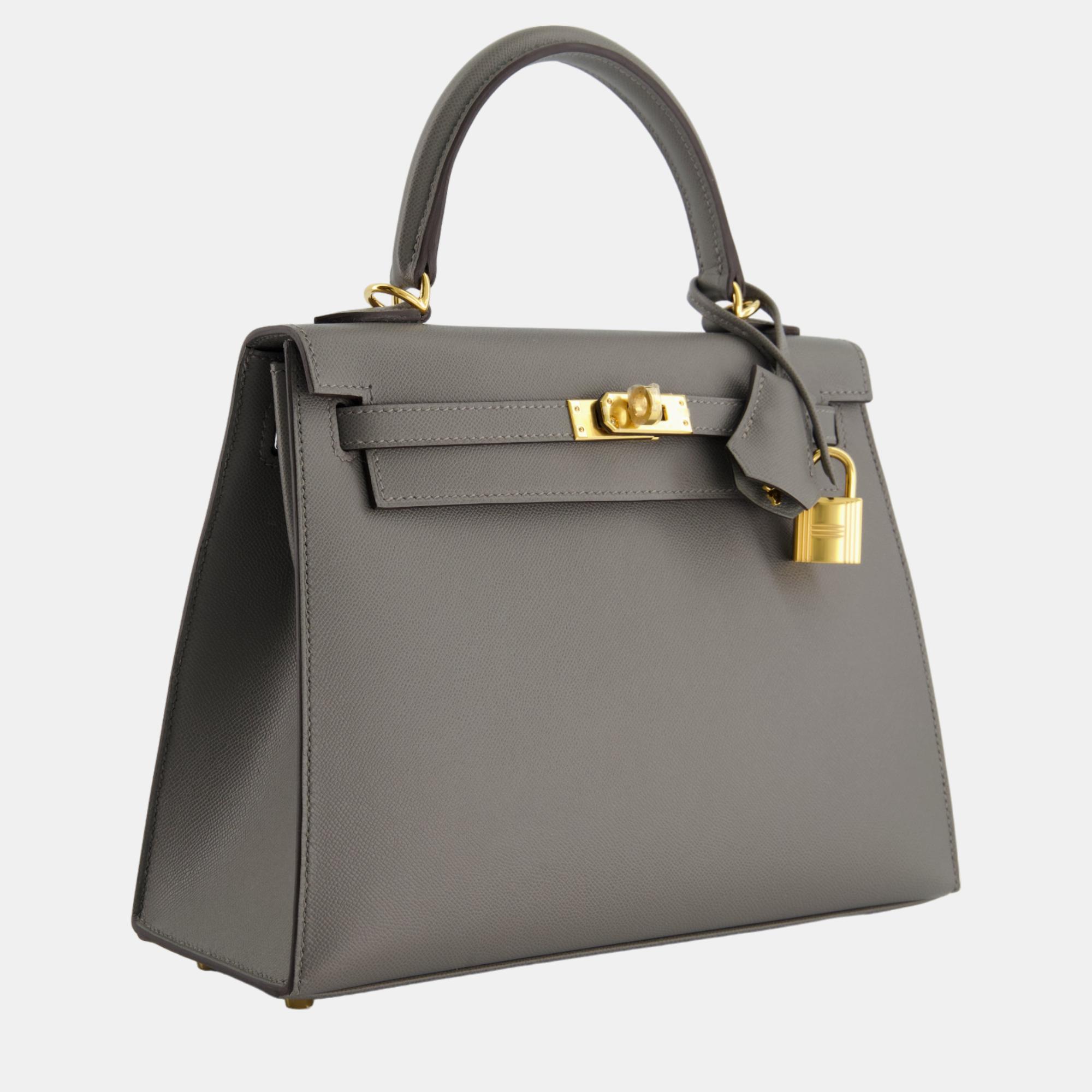 

Hermes Kelly  in Gris Meyer Madame Leather with Gold Hardware, Grey