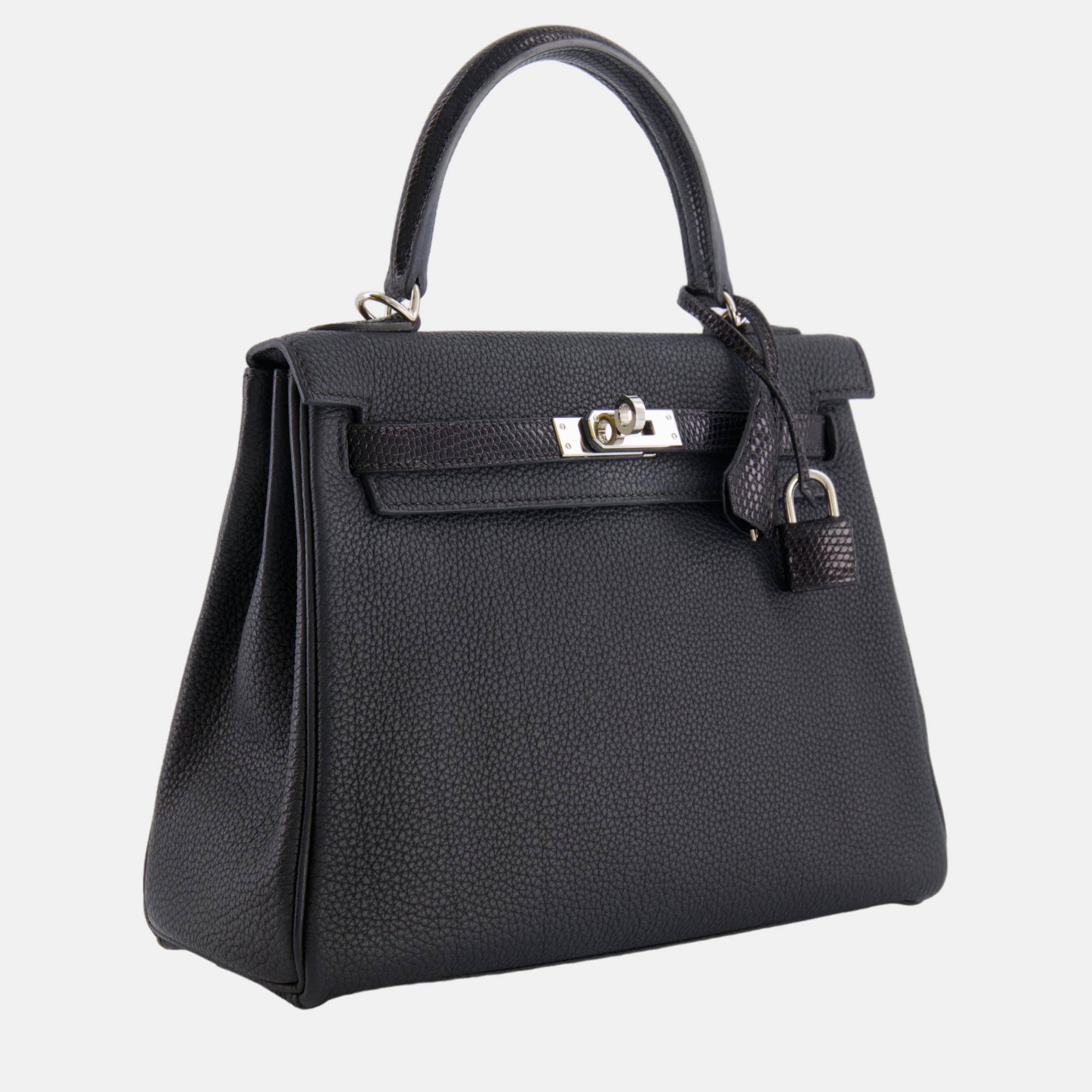 

Hermes Kelly Touch Retourne  Bag in Black Togo leather and Lizard with Palladium Hardware