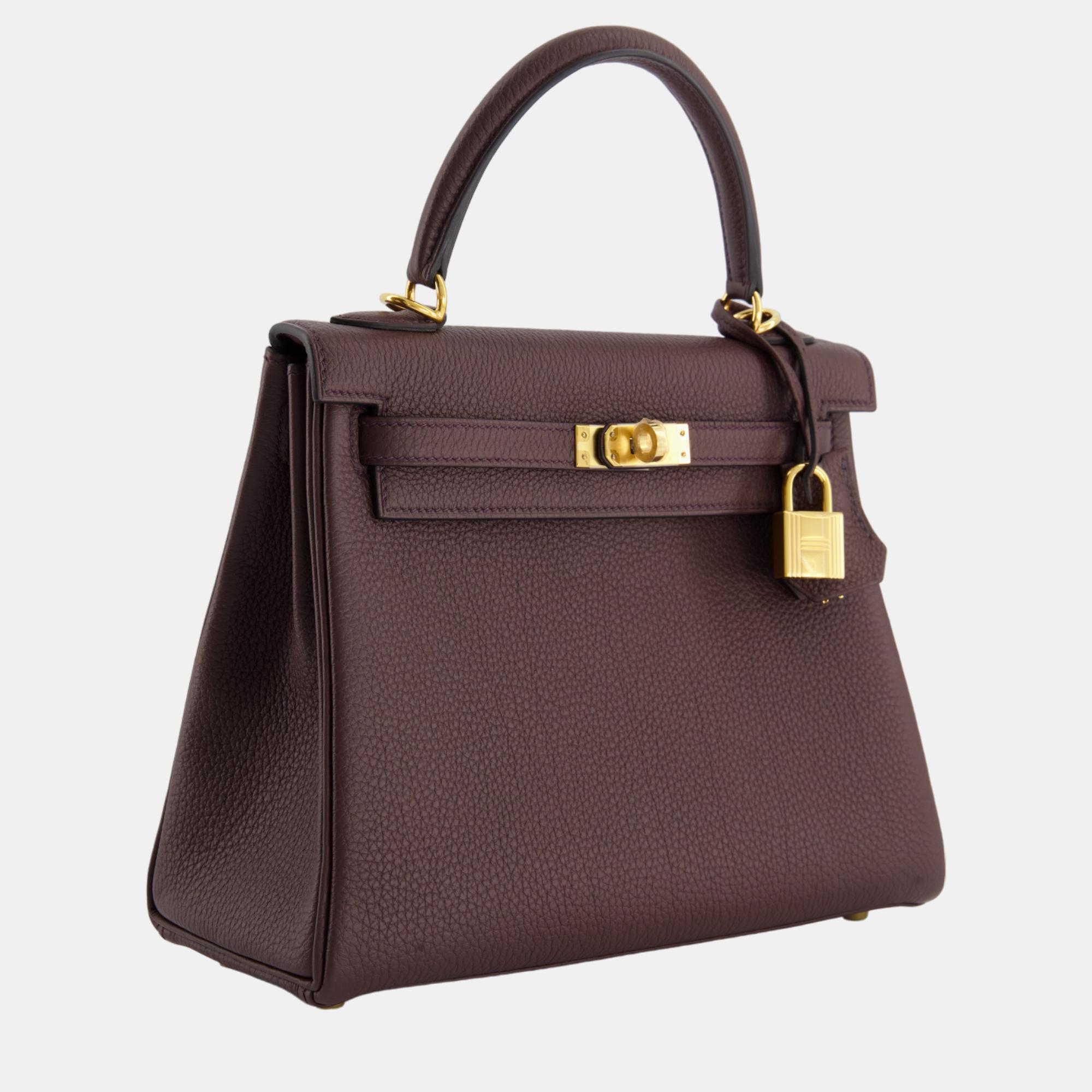 

Hermes Kelly Retourne Bag  in Rouge Togo Leather with Gold Hardware, Brown