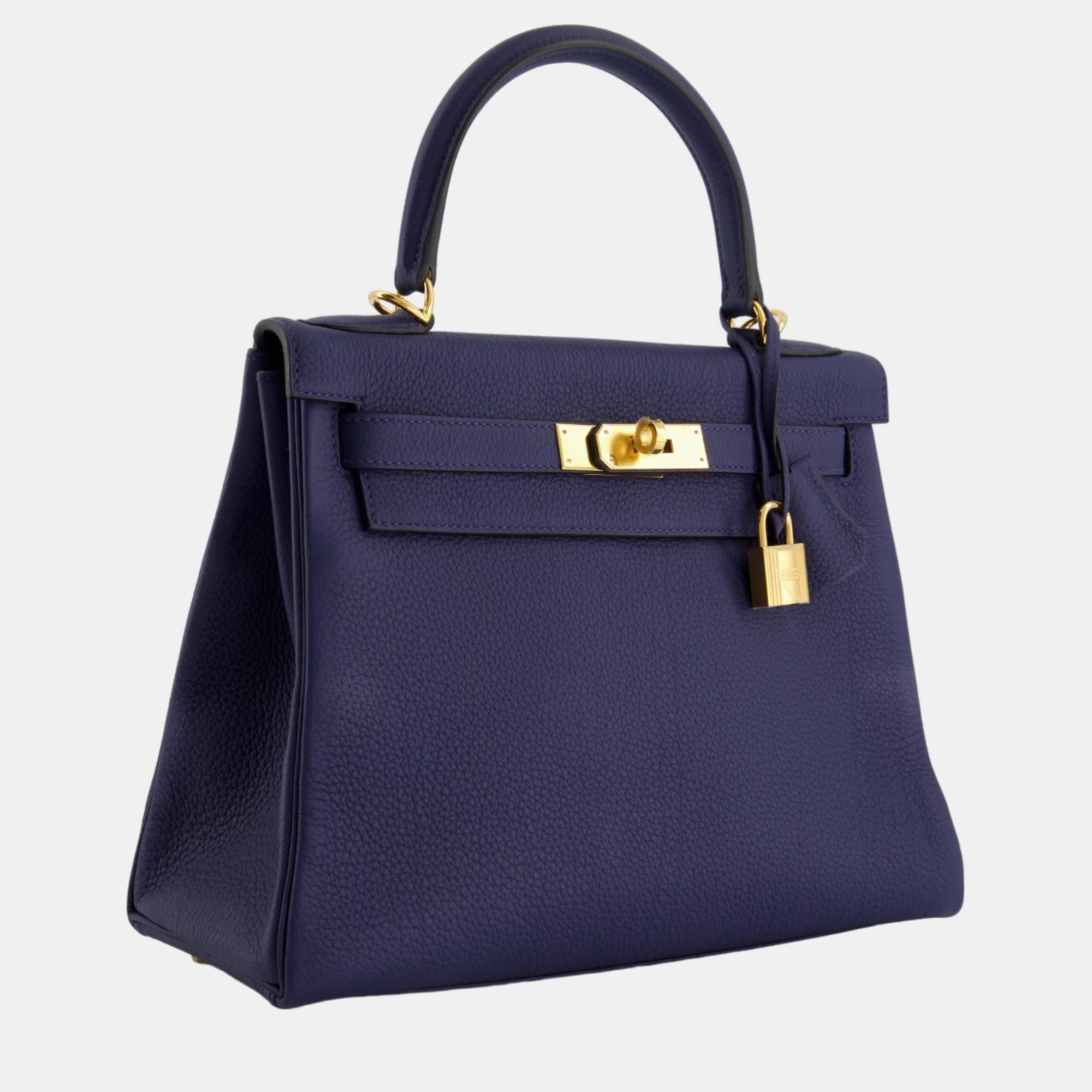 

Hermes Kelly Bag  Retourne in Blue Sapphire Togo Leather with Gold Hardware