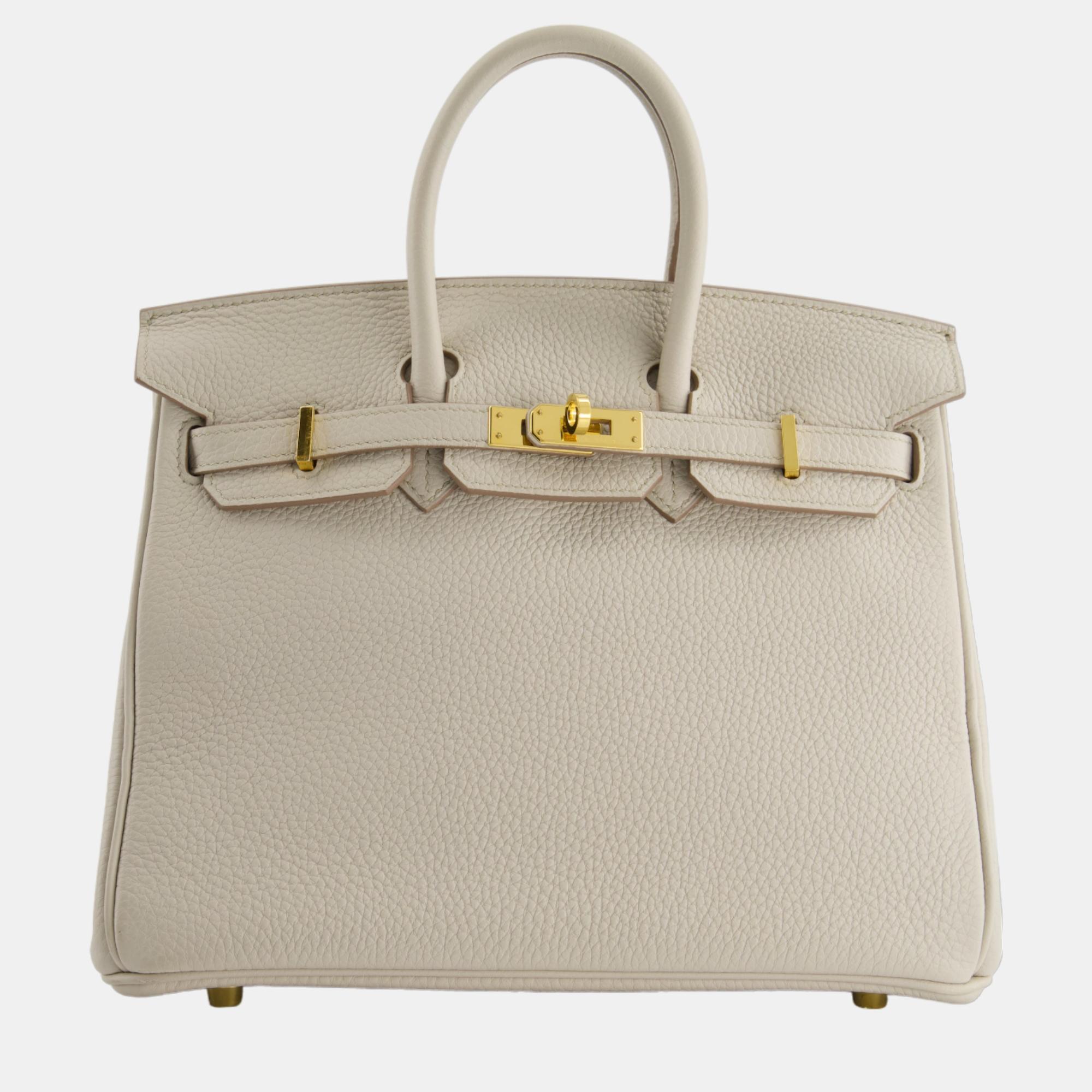 Pre-owned Hermes Birkin Retourne 25cm Beton In Togo Leather With Gold Hardware In White