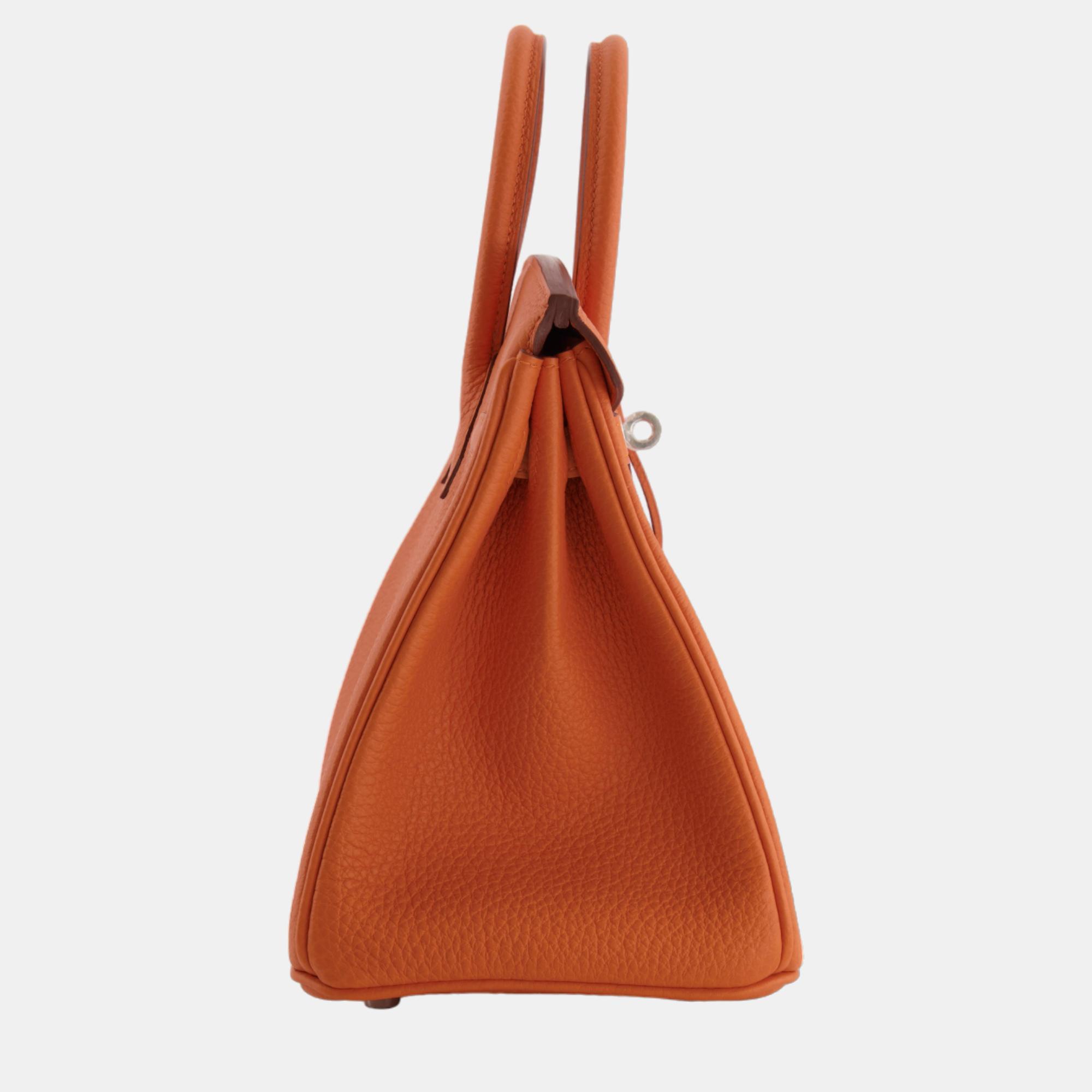 

Hermes Birkin  Retourne Bag in Orange Togo Leather with Palladium Hardware