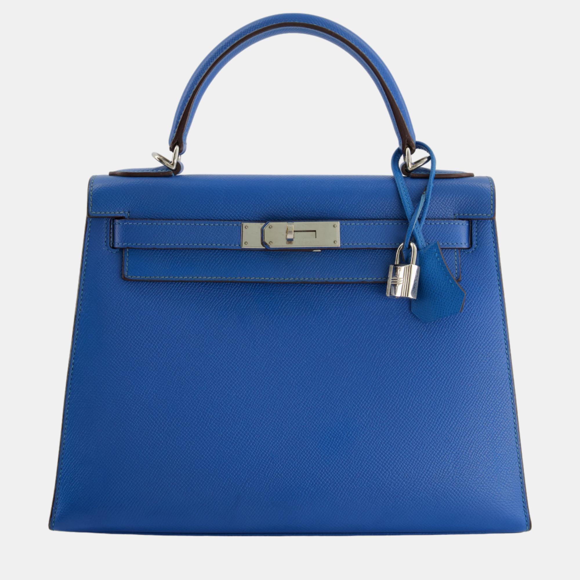 Pre-owned Hermes Kelly Bag 28cm In Blue Electric Epsom Leather With Palladium Hardware