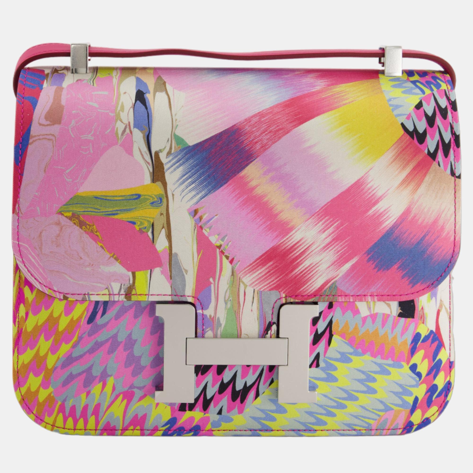 

Hermes Constance  Bag in Rose Mexico and Multicolour Swift Leather and Marble Silk with Palladium Hardware, Multicolor