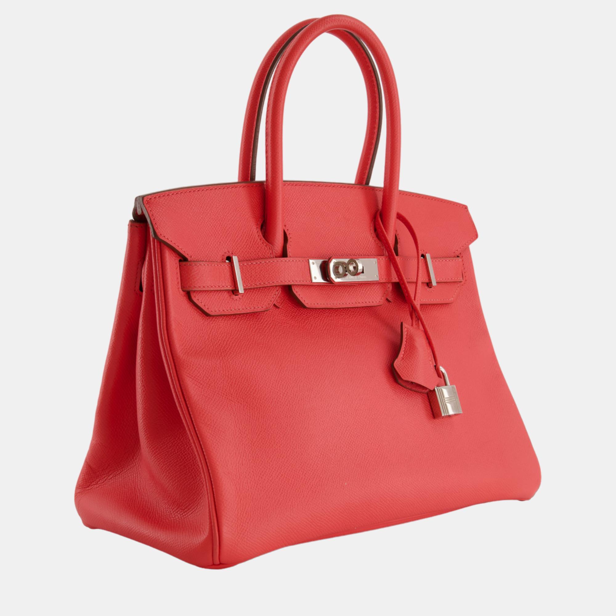 

Hermes Birkin Bag  in Bougainvillier Epsom Leather with Palladium Hardware, Red