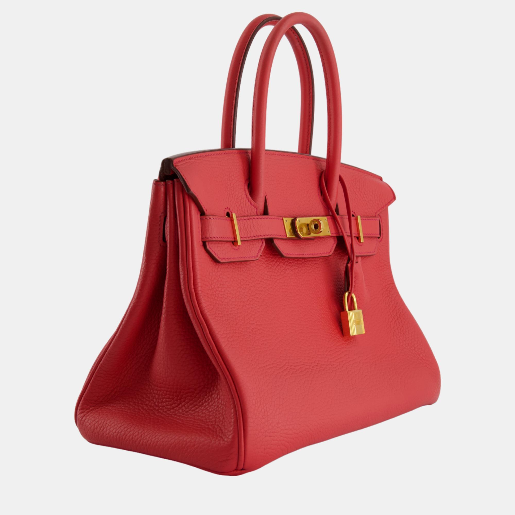 

Hermes Birkin Bag  Rouge Tomate in Togo Leather with Gold Hardware, Red