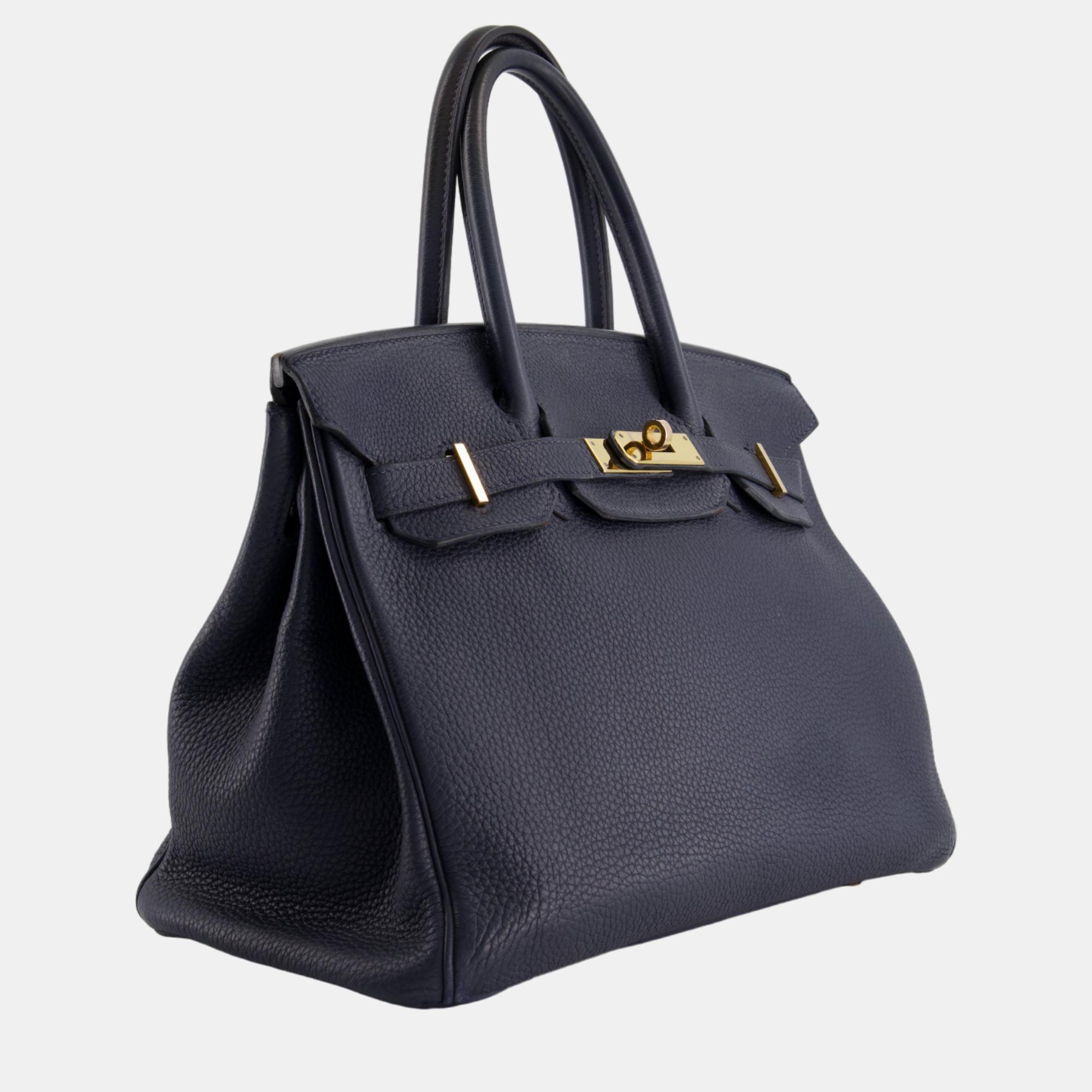 

Hermes Birkin Bag  in Bleu Nuit Togo Leather with Gold Hardware, Navy blue